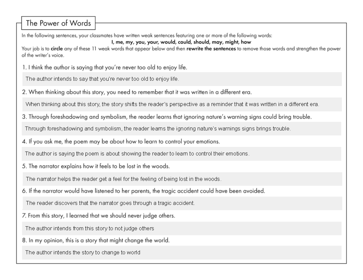 Gael Garcia - 7 Power of Words worksheet - The author intends to say ...