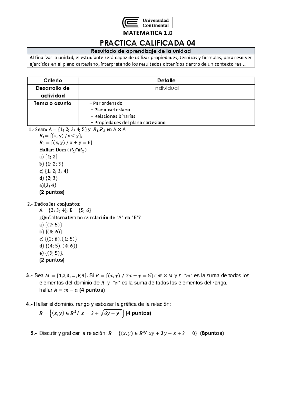 P Calificada 04 MAT 1 - MATEMATICA 1. PRACTICA CALIFICADA 04 Resultado ...