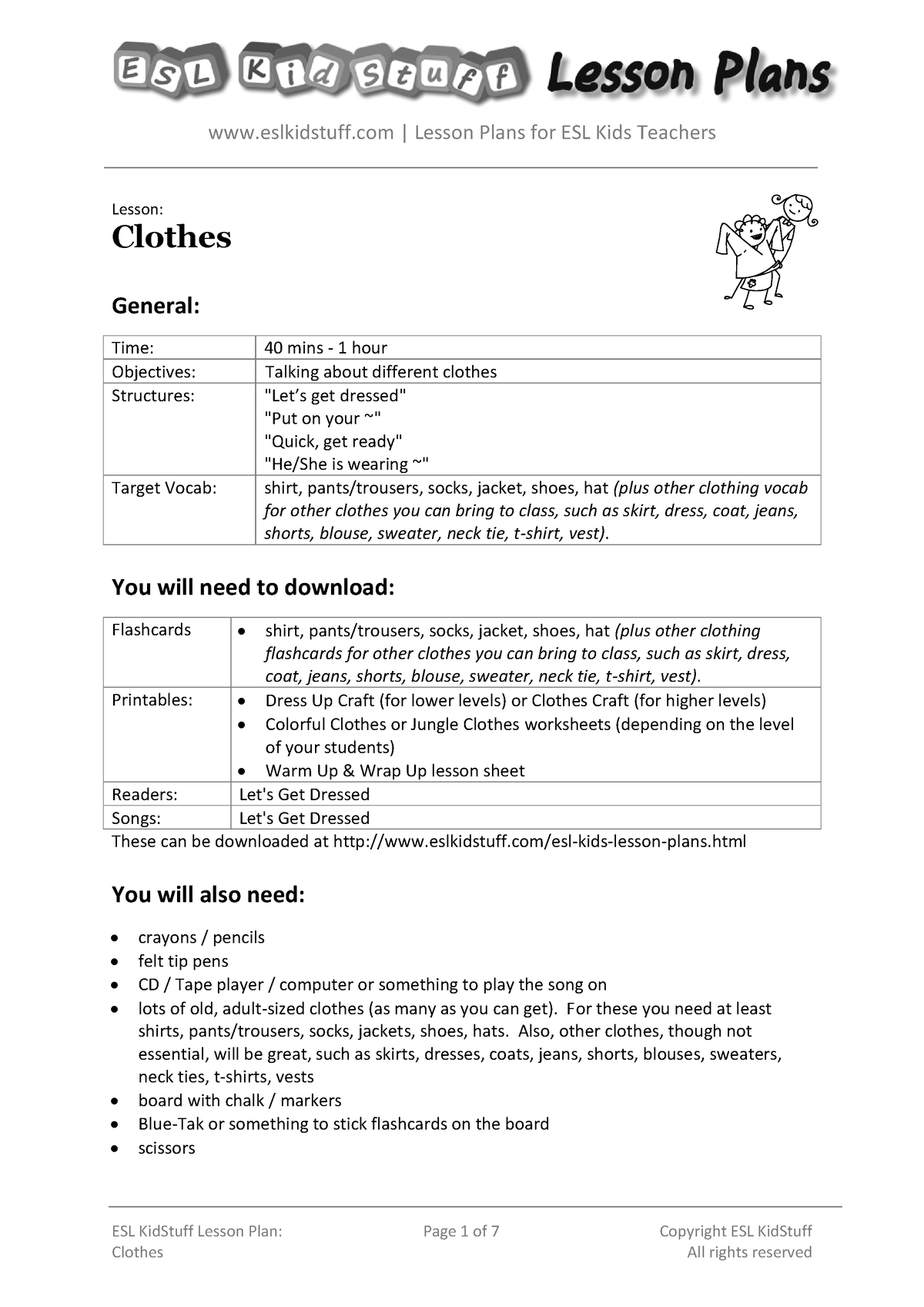 Clothes-lesson-plan - Este é um plano de aula prático em inglês - ESL ...