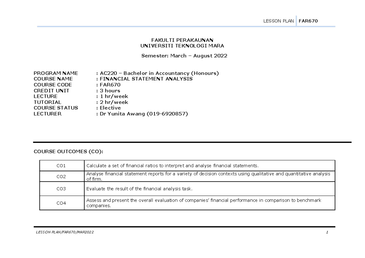 Course outline-students FAR670 March 2022 - FAKULTI PERAKAUNAN ...