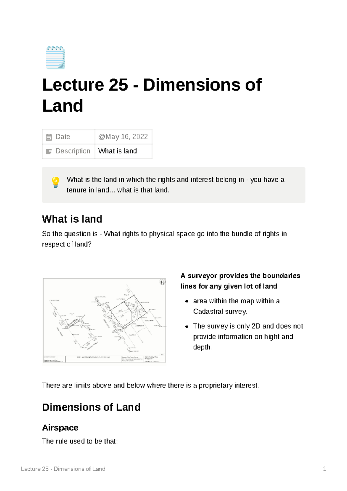 Lecture 25 Dimensions of Land 🗒 Lecture 25 Dimensions of Land