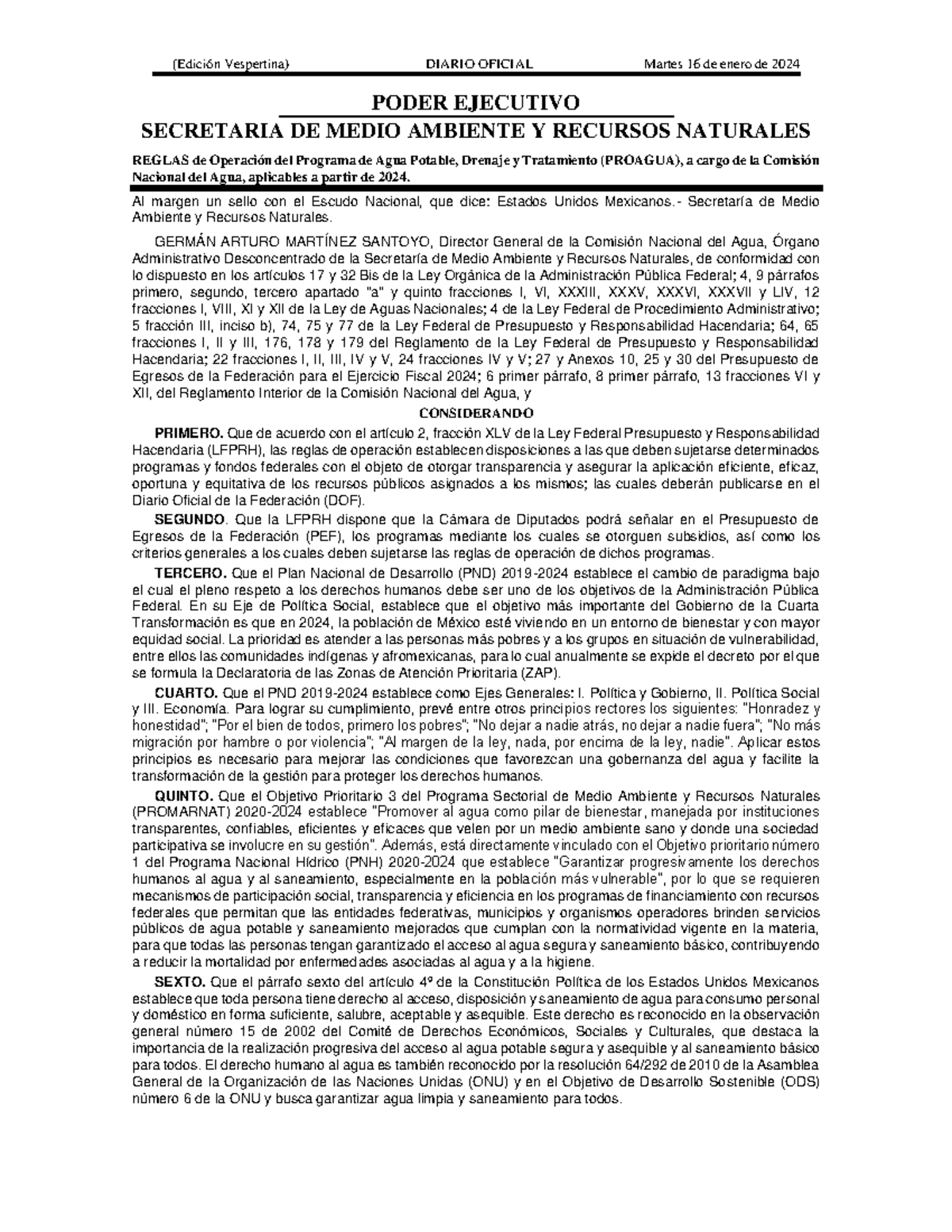 Reglas De Operaci N Proagua 2024 - (Edición Vespertina) DIARIO OFICIAL ...