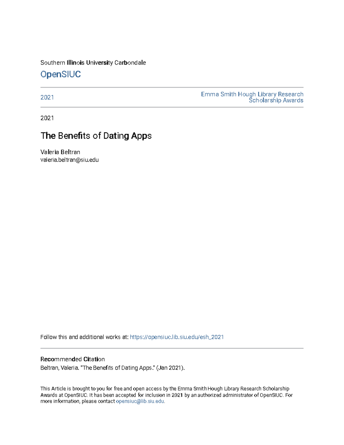 The Benefits of Dating Apps - Southern Illinois University ...