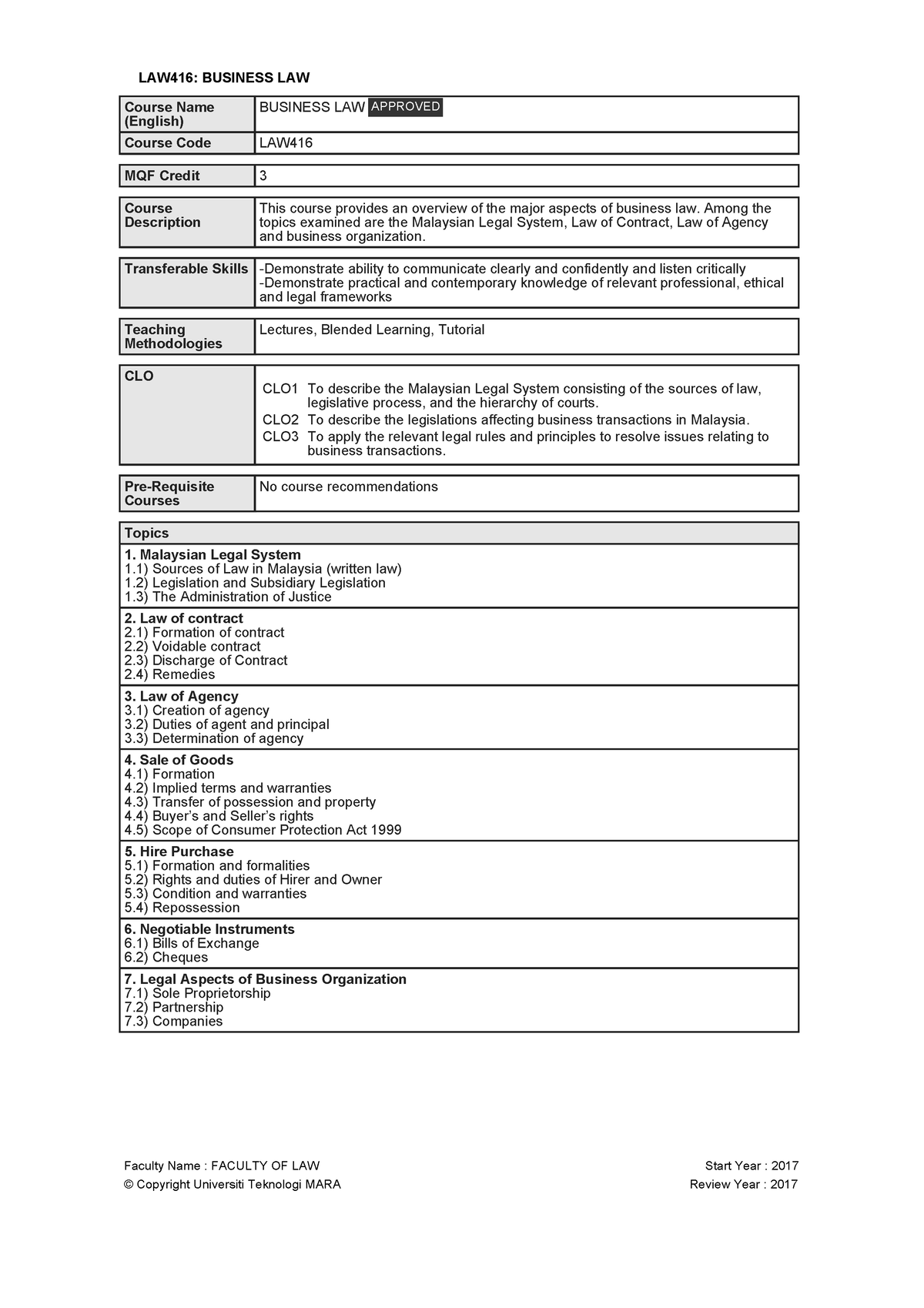 Course Business LAW - LAW416: BUSINESS LAW Course Name (English ...