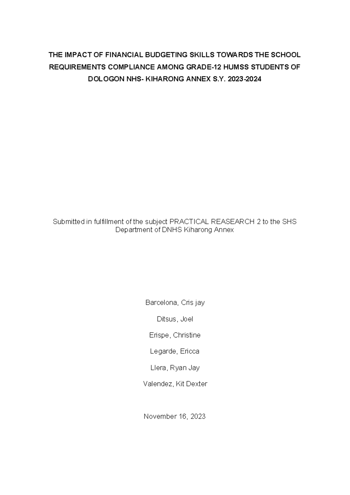 PR2 ( Group 2) - THE IMPACT OF FINANCIAL BUDGETING SKILLS TOWARDS THE ...