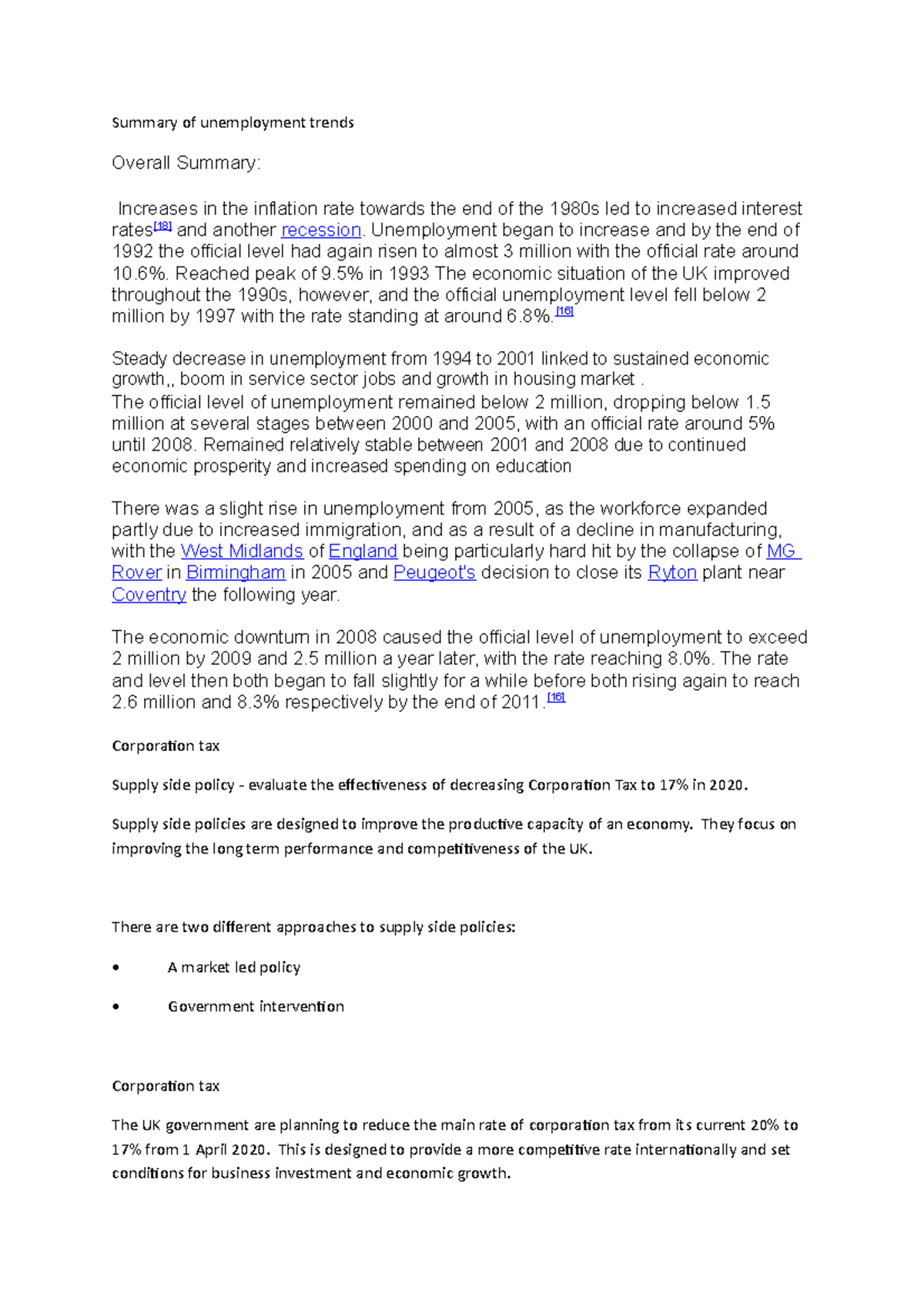 Summary of unemployment trends - Summary of unemployment trends Overall ...
