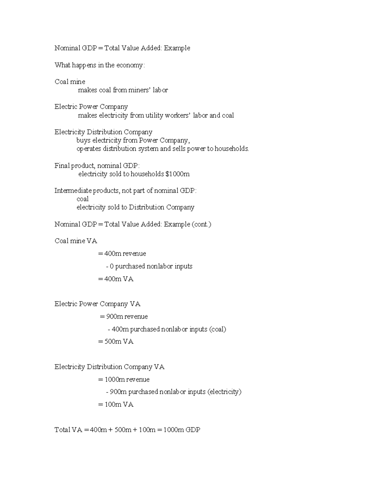 Total VA example - sheet - Nominal GDP = Total Value Added: Example ...