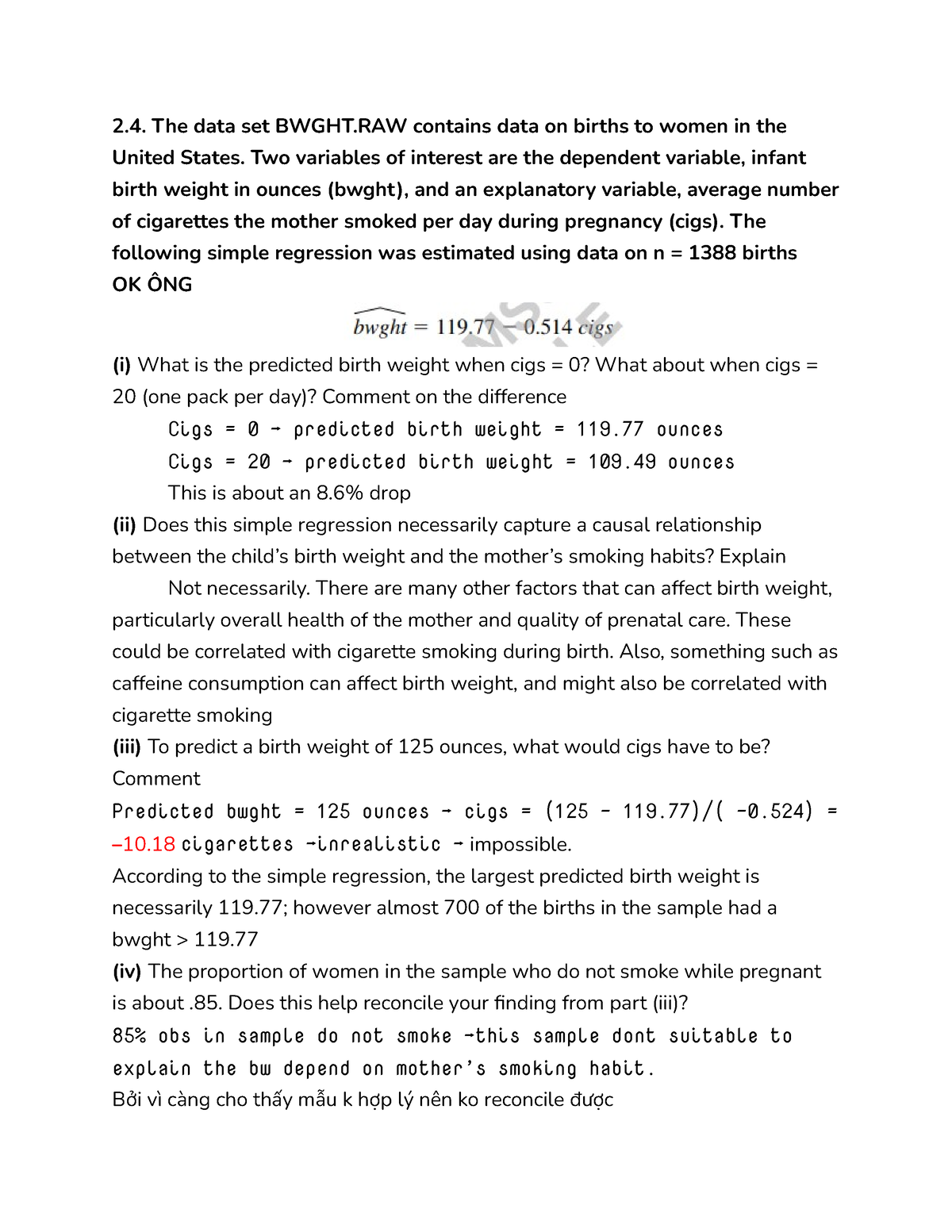 Exercises LTTC Nè - The Data Set BWGHT Contains Data On Births To Women ...