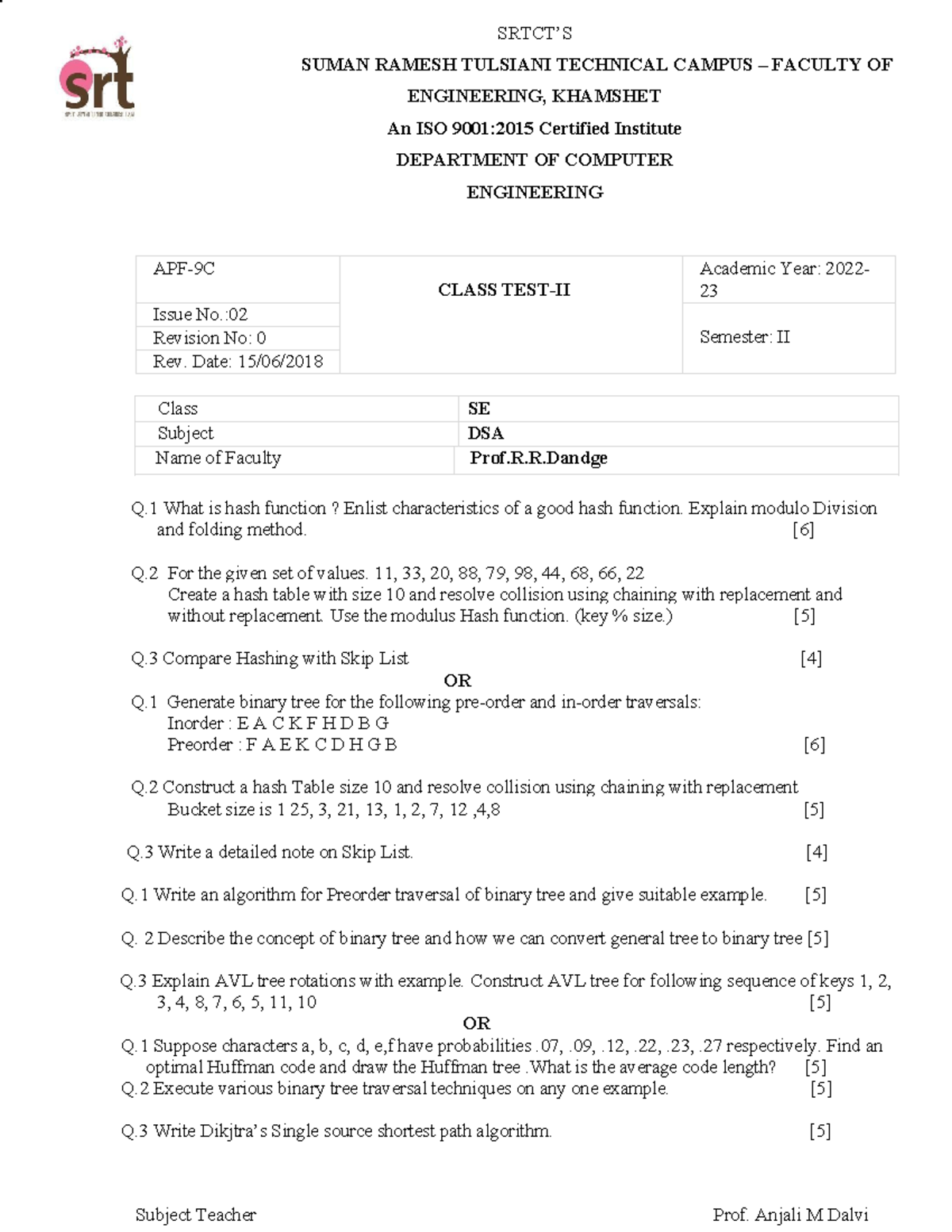 DSA SRTCT’S SUMAN RAMESH TULSIANI TECHNICAL CAMPUS FACULTY OF