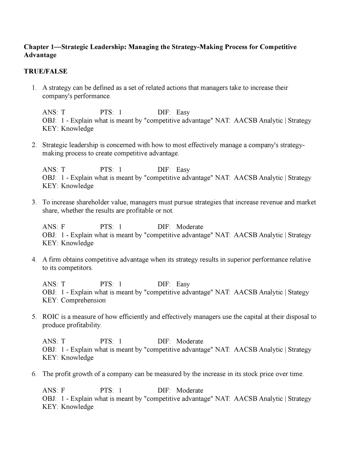 297358714 Strategic Management Test Banks - Chapter 1—Strategic ...