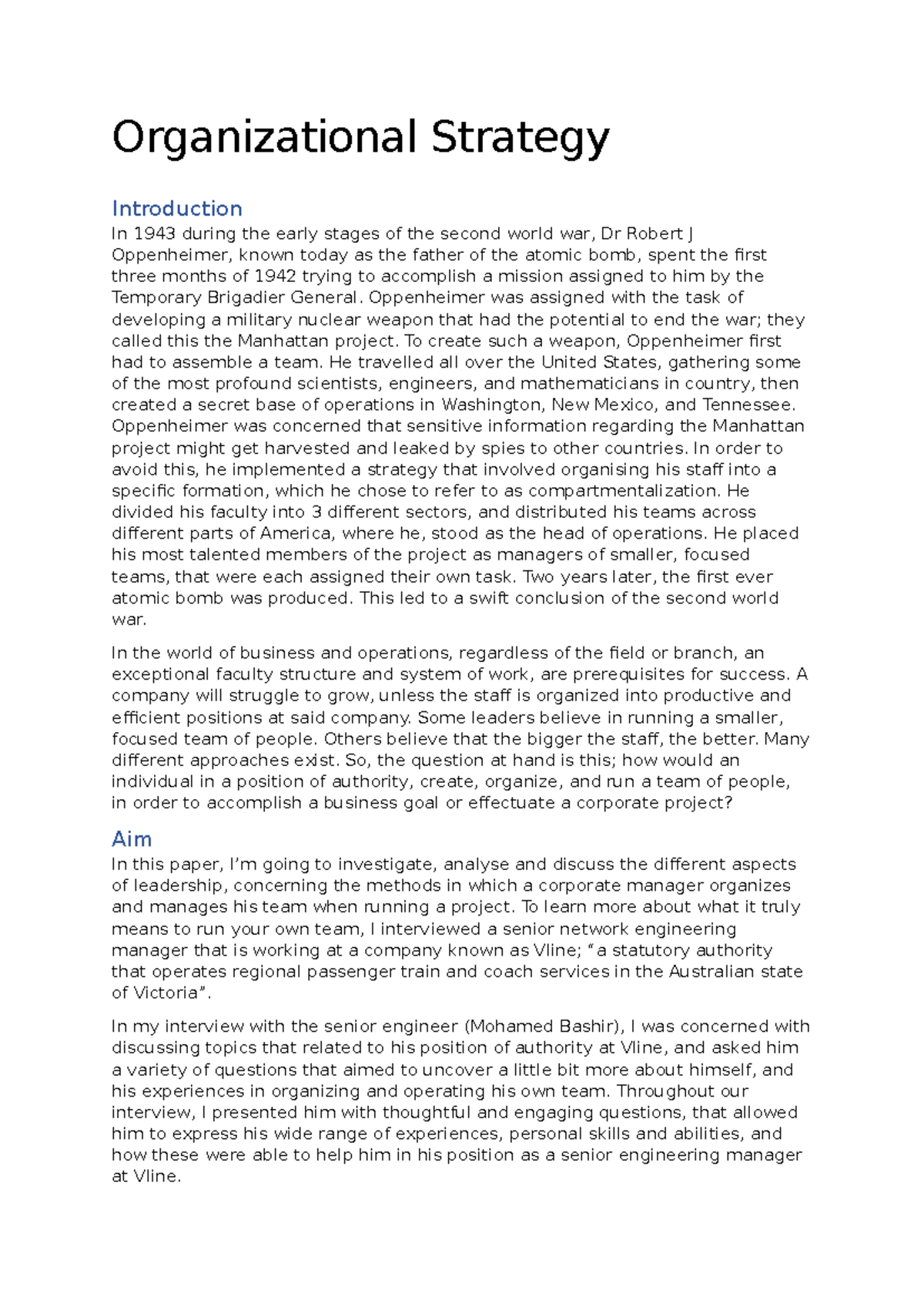 Business paper on organization - Organizational Strategy Introduction ...