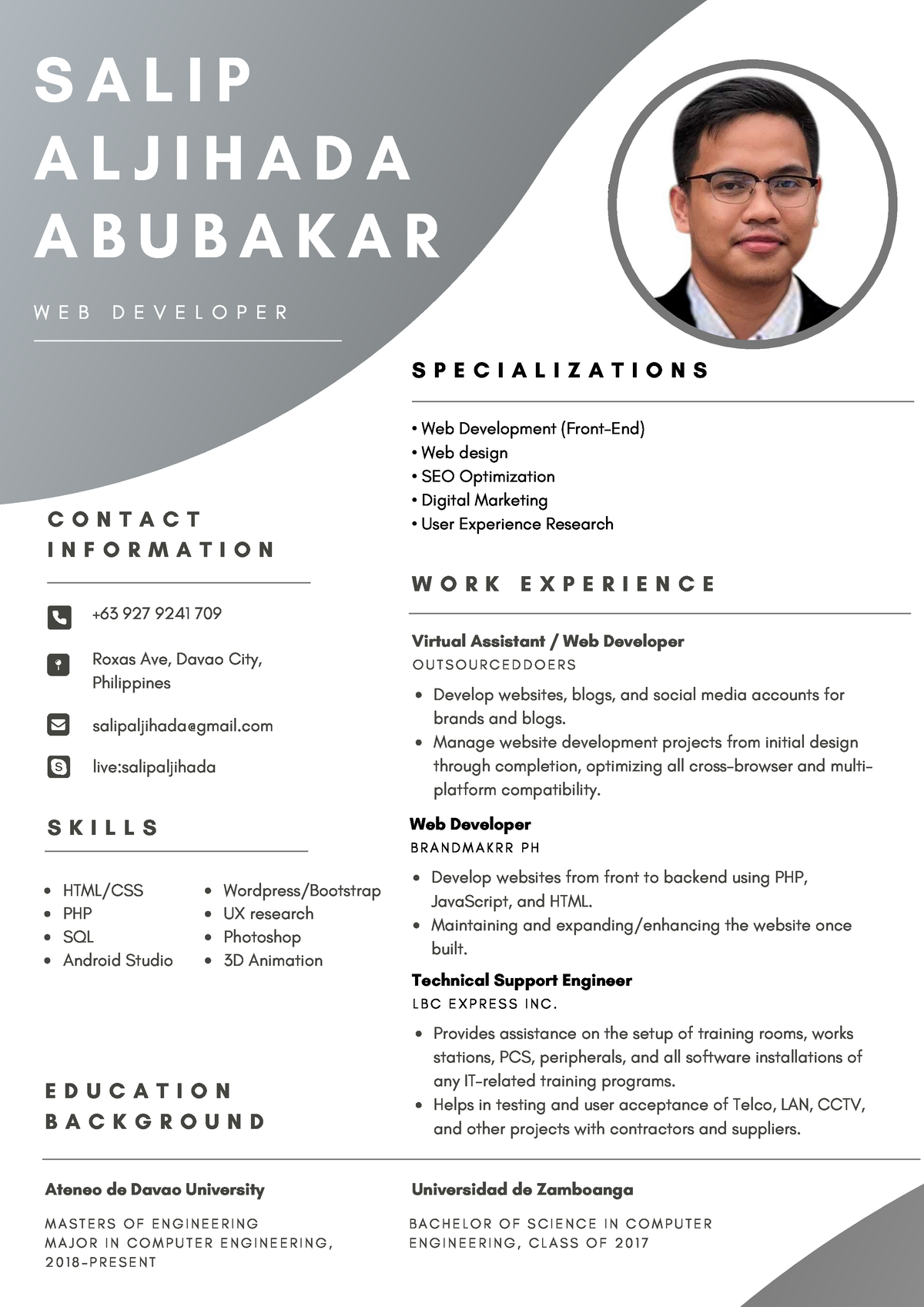 Sample Resume For Developer - Web Development (Front-End) Web design ...