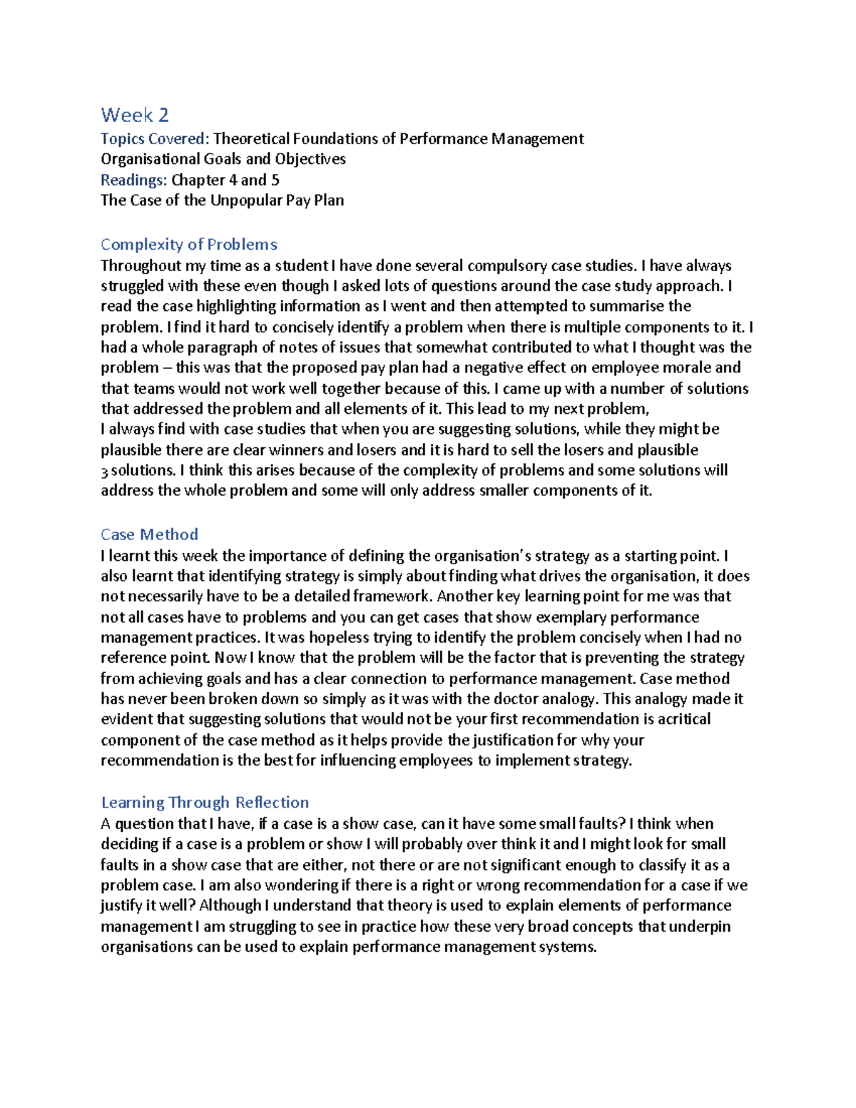 Reflective journal example - Week 2 Topics Covered: Theoretical ...
