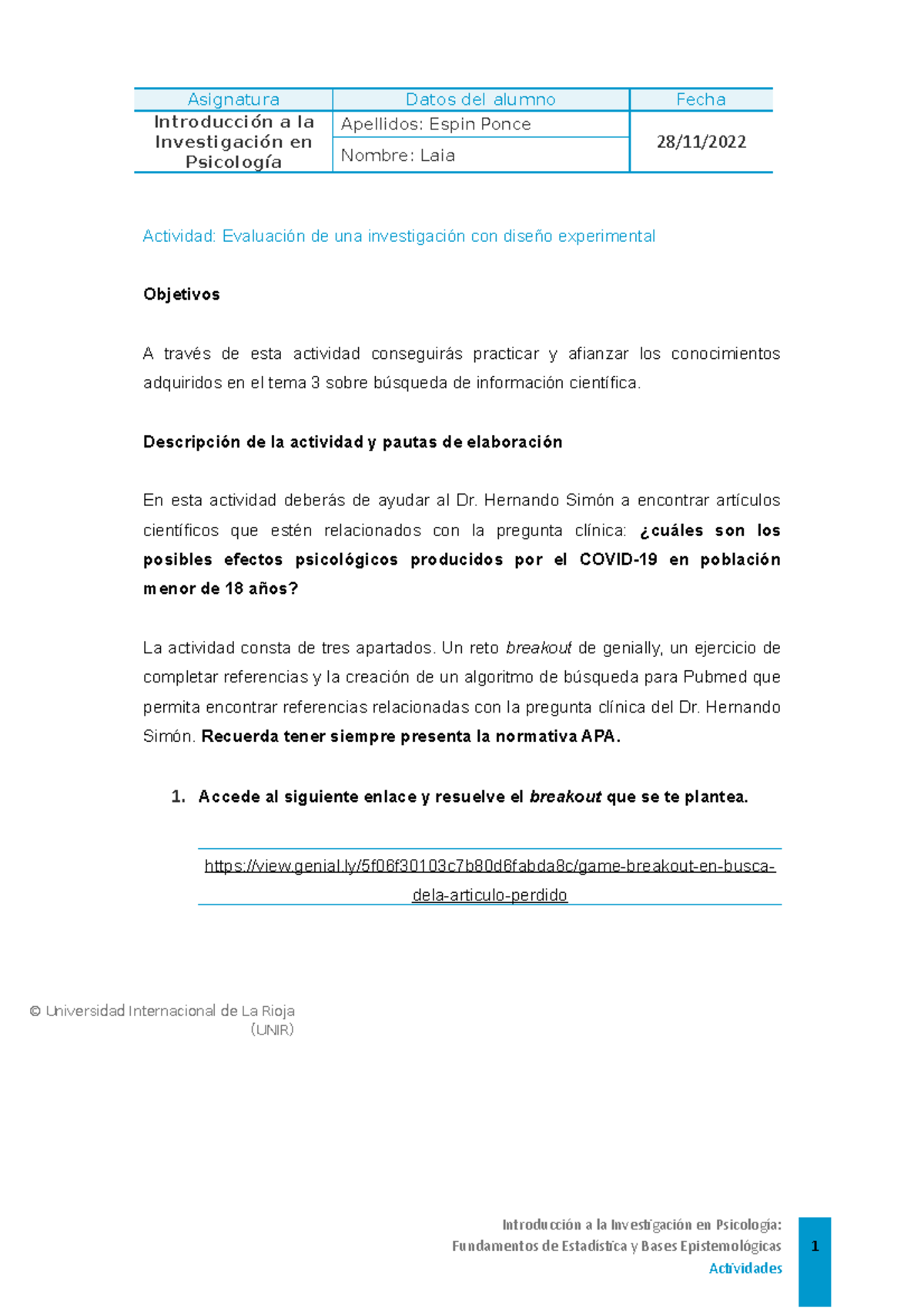 Actividad Diseño Experimental Introducción A La Investigación En