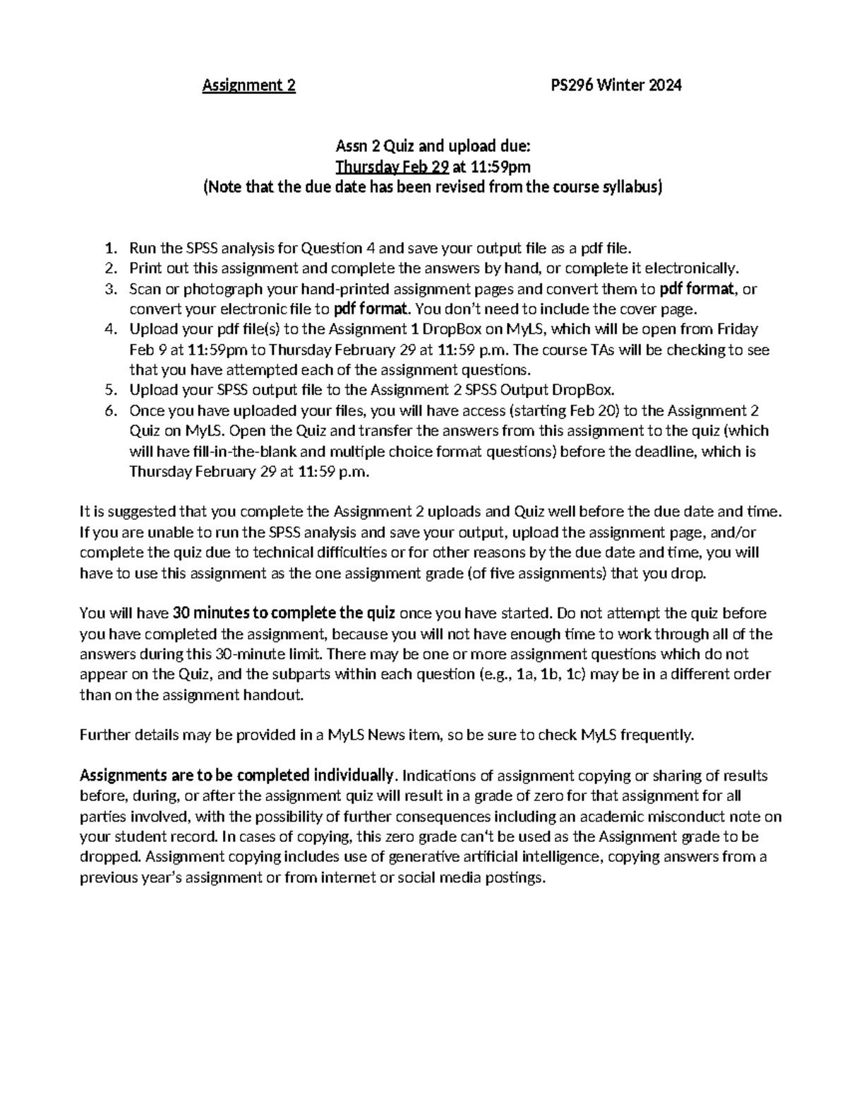 Assignment 2 - instructions for the assignmetns - Assignment 2 PS296 ...