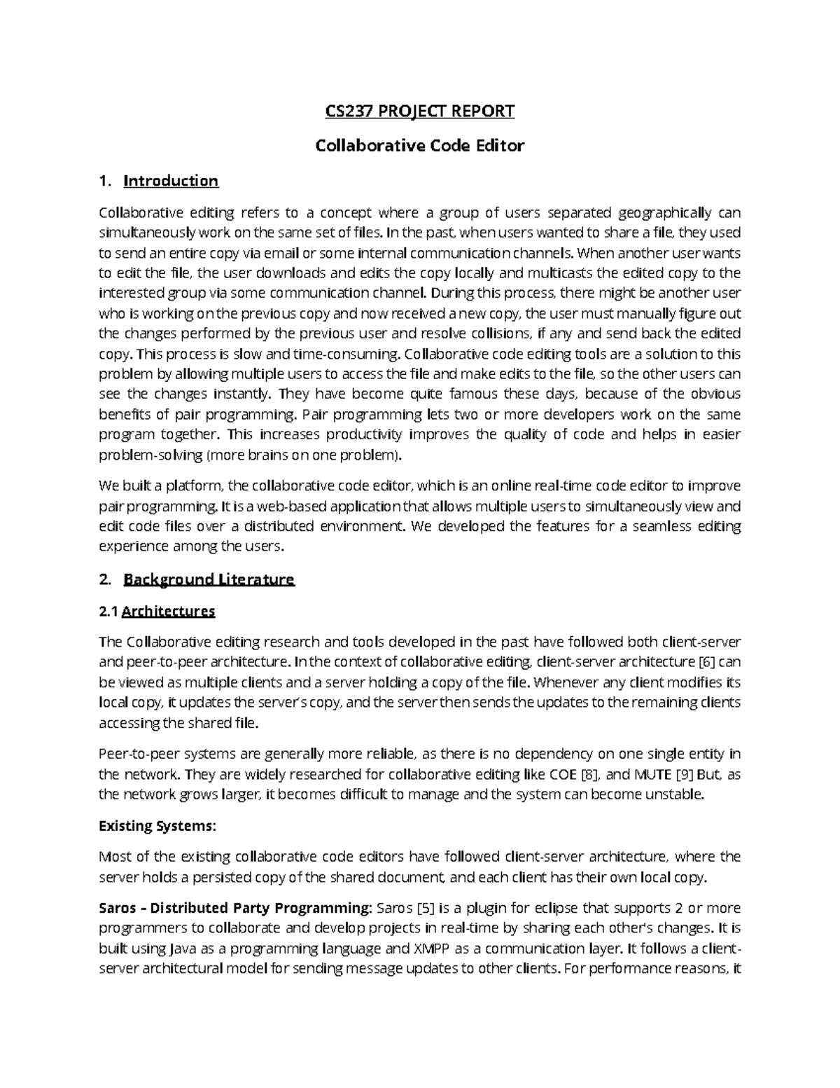 3 report - CS237 PROJECT REPORT Collaborative Code Editor 1 ...