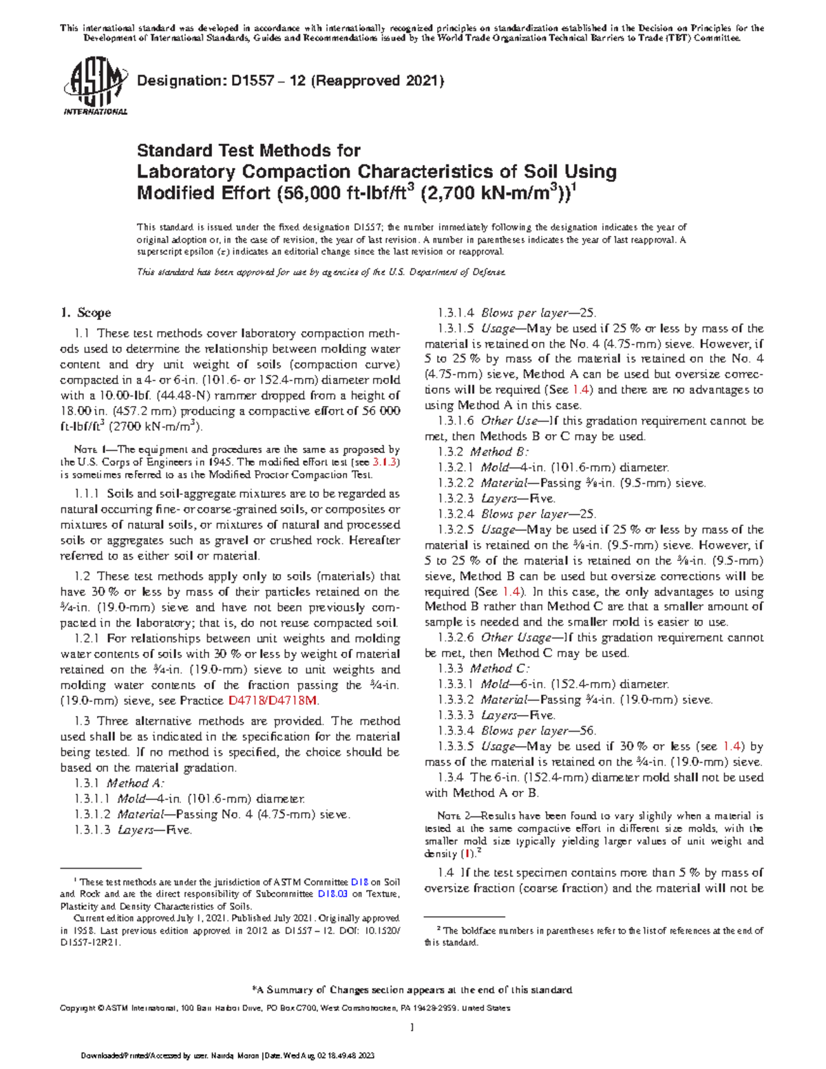 ASTM D1557 - Designation: D1557 − 12 (Reapproved 2021) Standard Test ...