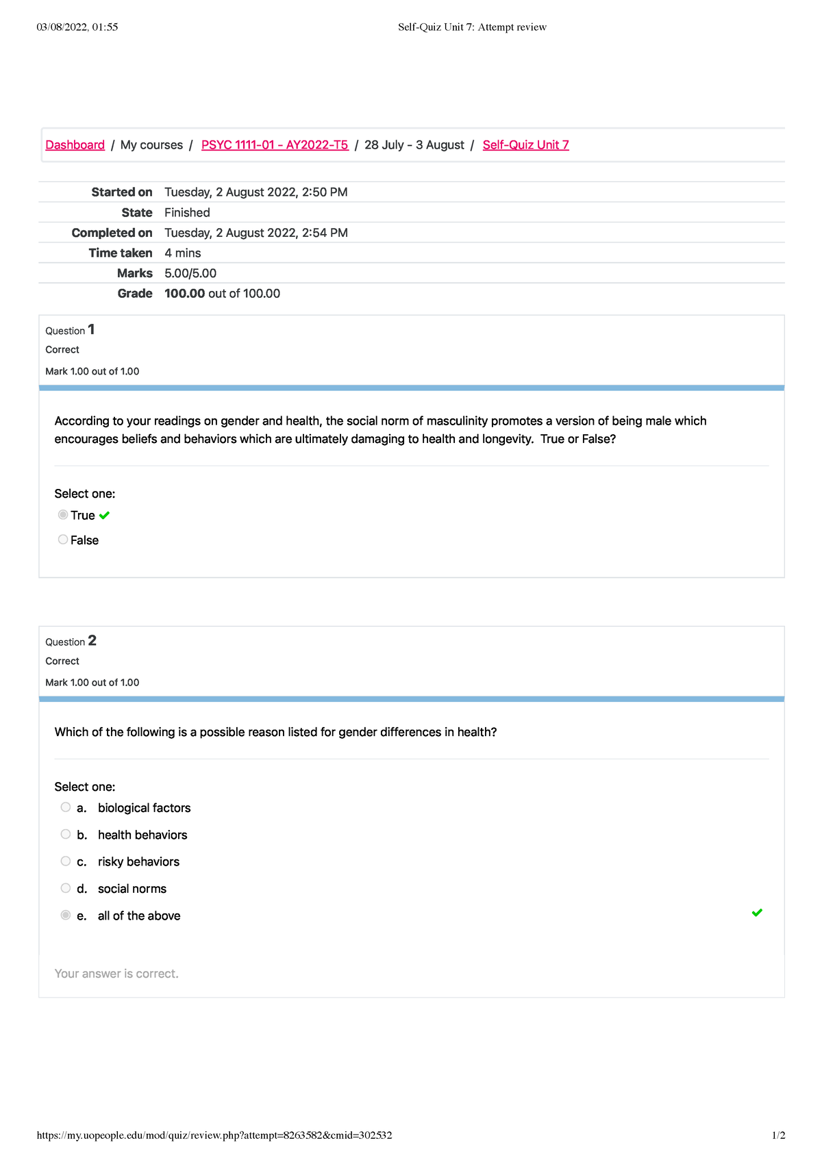 Self-Quiz Unit 7 Psyc - Quiz - 03/08/2022, 01:55 Self-Quiz Unit 7 ...