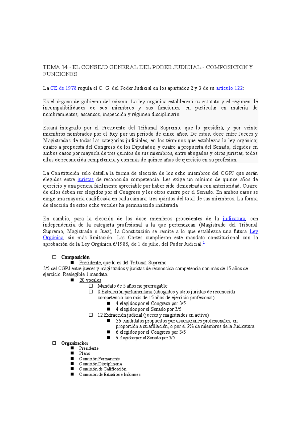 TEMA A14.-EL Consejo General DEL Poder Judicial.- Composicion Y ...