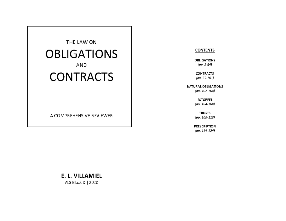 Villamiel Oblicon Notes - THE LAW ON OBLIGATIONS AND CONTRACTS A ...