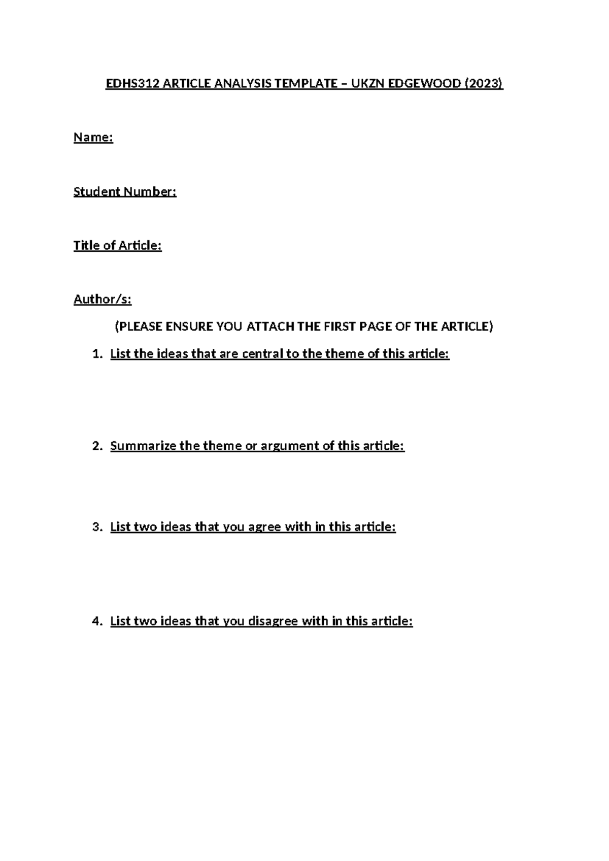 EDHS312 Article Analysis - B Ed - EDHS312 ARTICLE ANALYSIS TEMPLATE ...