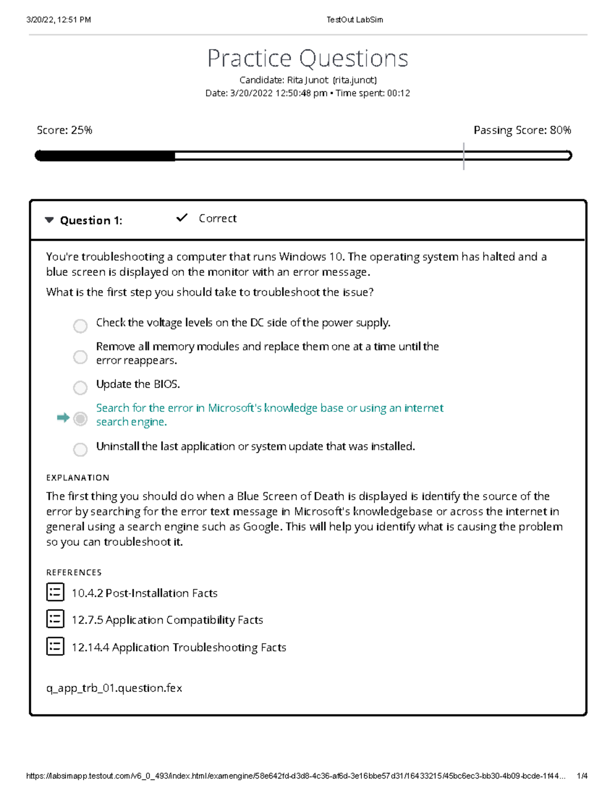 Test Out 12.14 PDF - Practice Questions Candidate: Rita Junot (rita ...