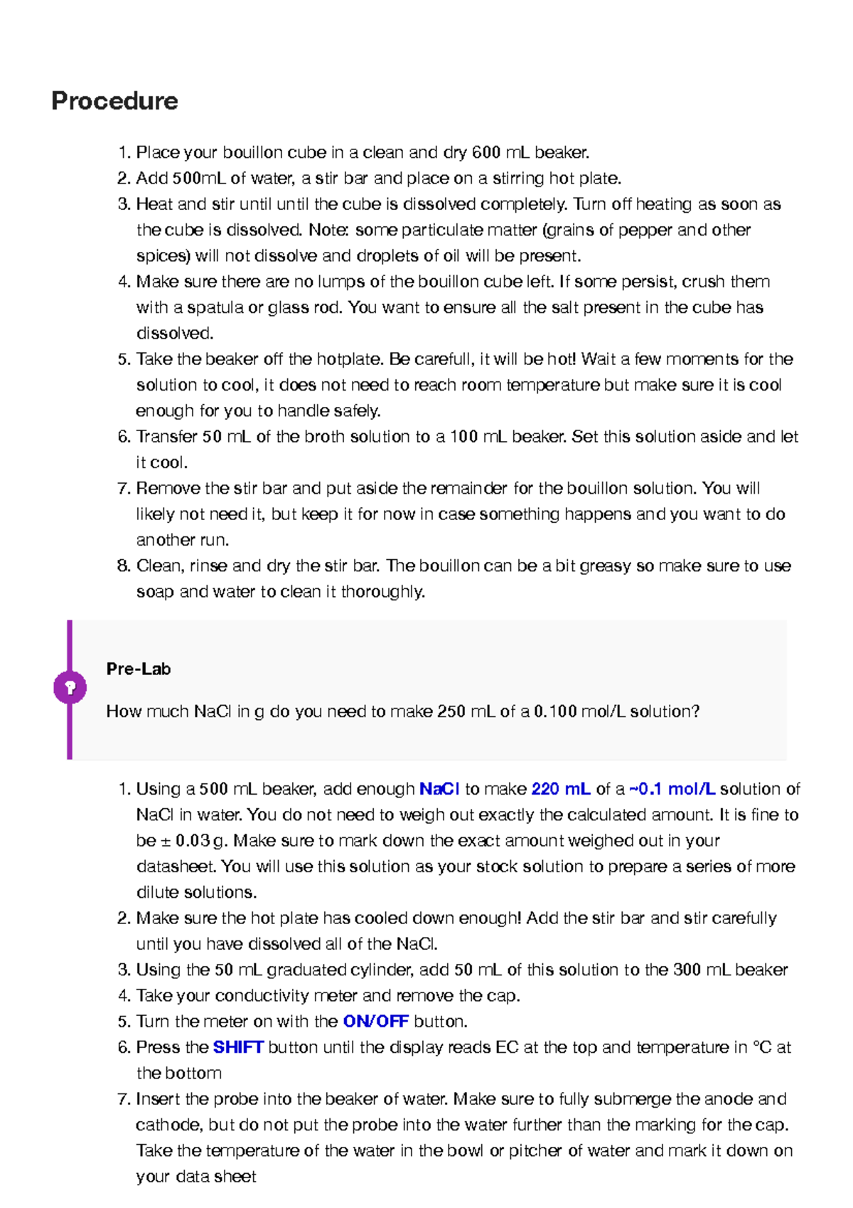 Conductivity Lab Manual Fall 2023 CHEM110003 004 005 006 007 008