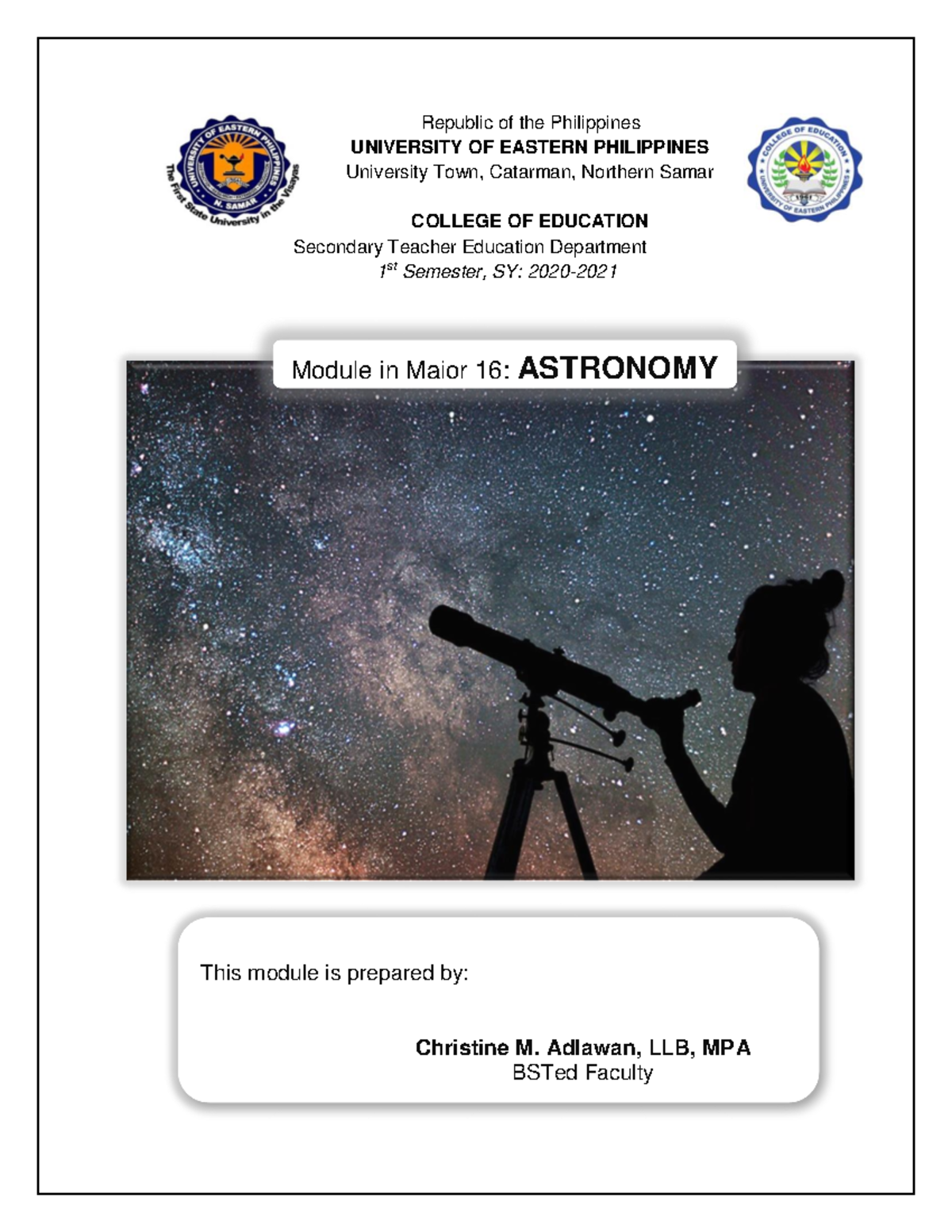 Module 1 astronomy basics Republic of the Philippines UNIVERSITY OF EASTERN PHILIPPINES
