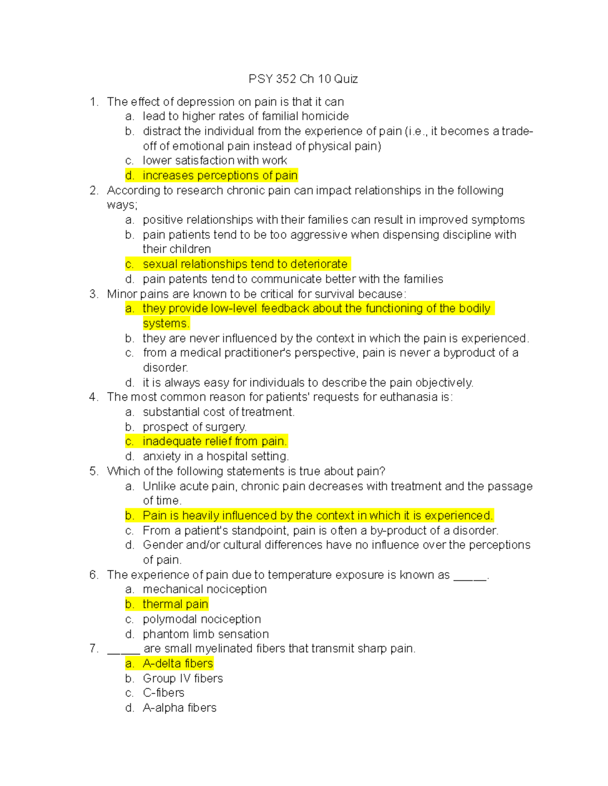 PSY 352 Ch 10 Quiz - Chapter 10 Health Psychology 11th Edition By ...