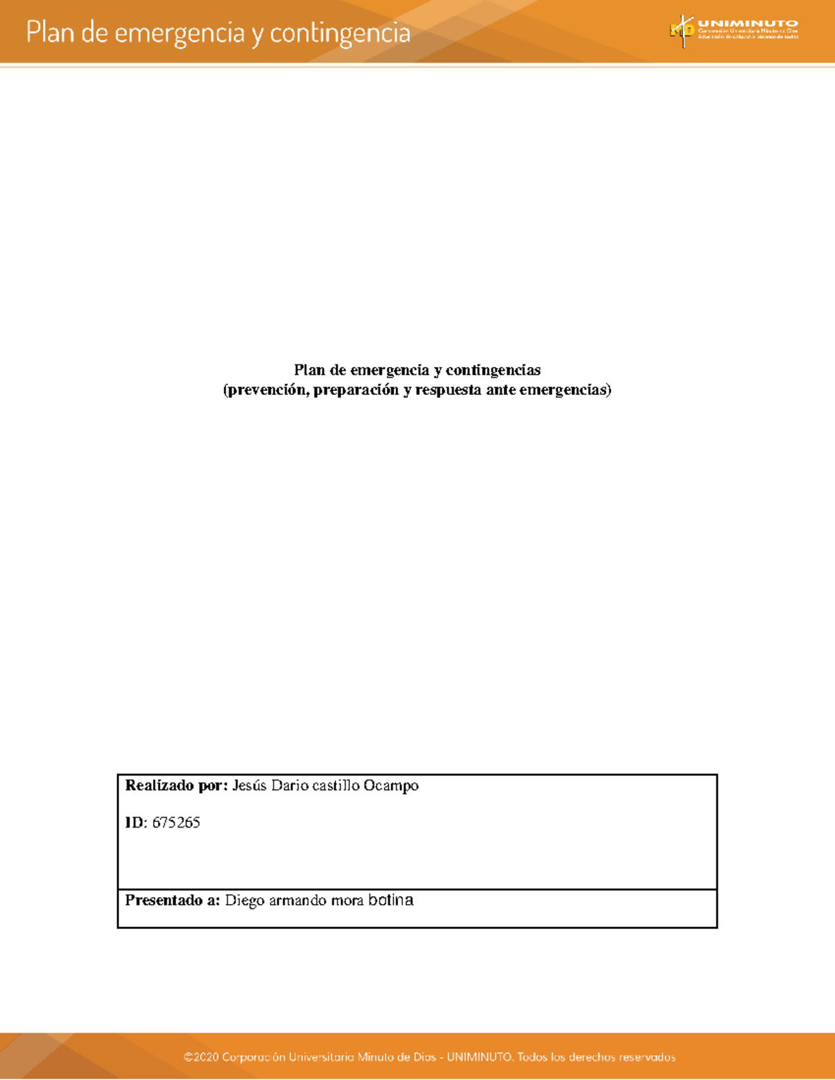 Avance 1 PLAN DE Emergencia Y Contingencia - Plan de emergencia y ...