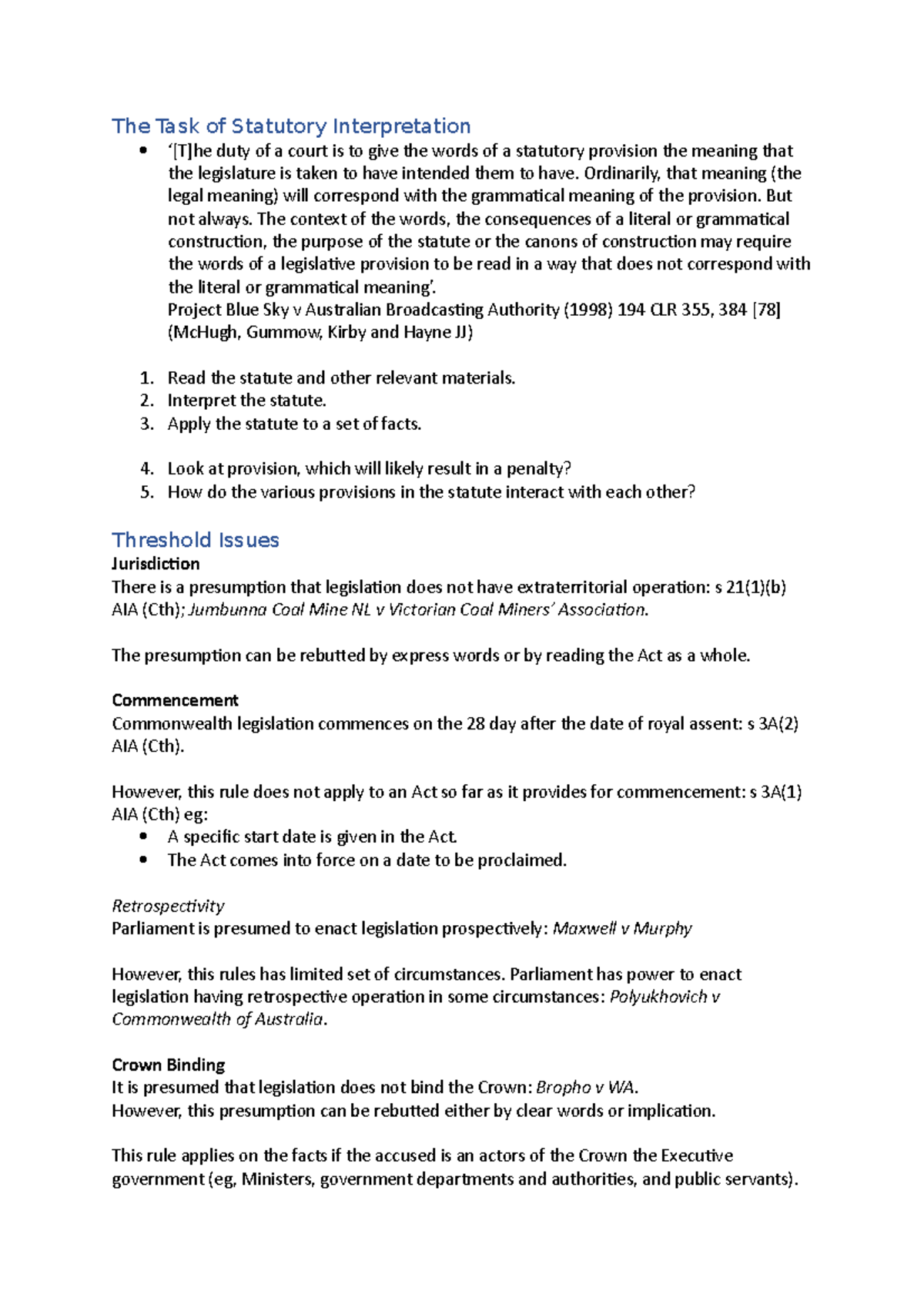 LLB107 exam summary - The Task of Statutory Interpretation ‘[T]he duty ...