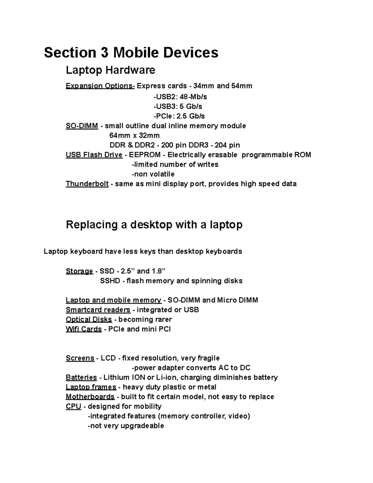 CompTIA A+ Study Guide Part 3 Section 3 Mobile Devices Laptop