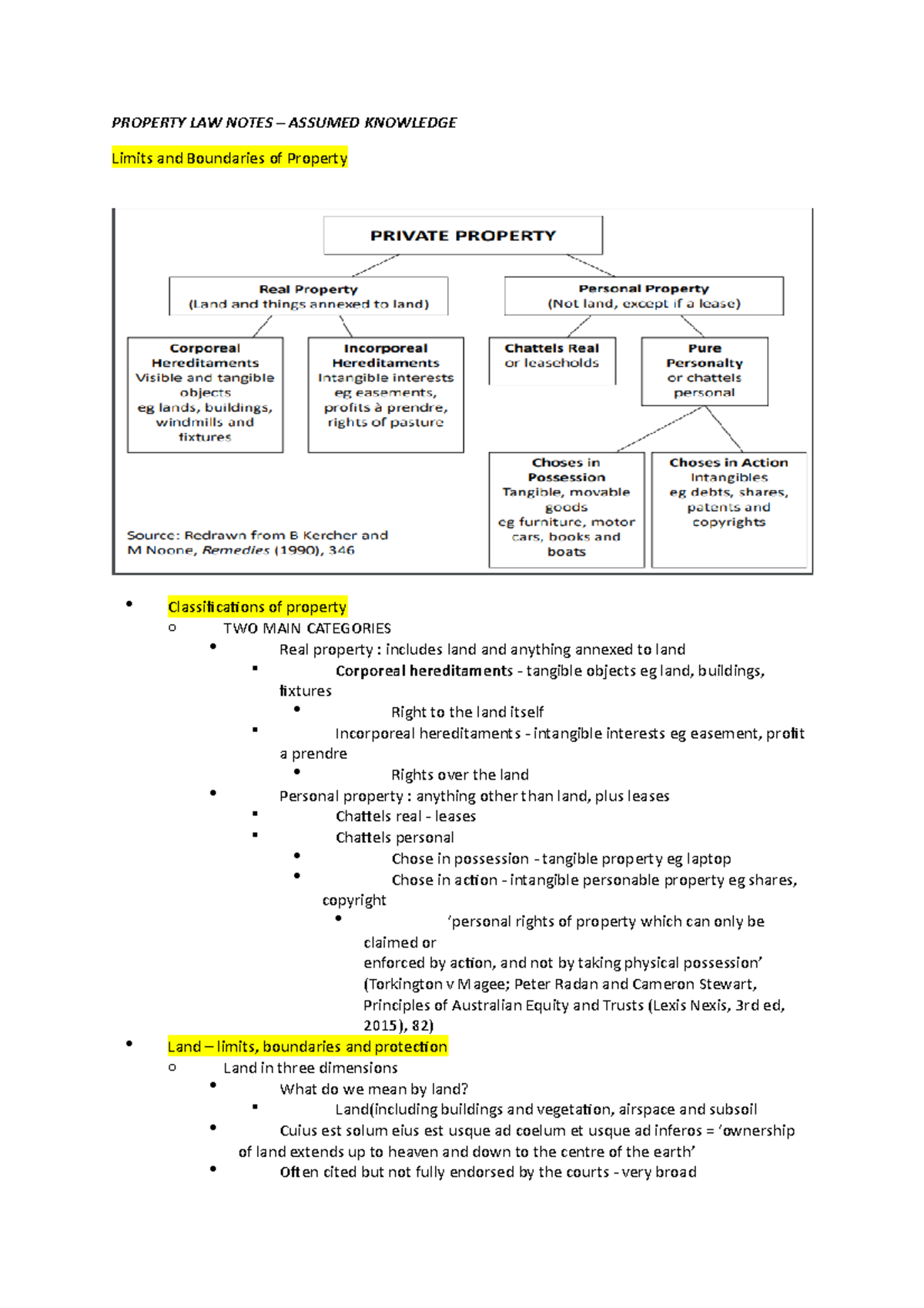 Property LAW Notes Assumed Knowledge - PROPERTY LAW NOTES – ASSUMED ...