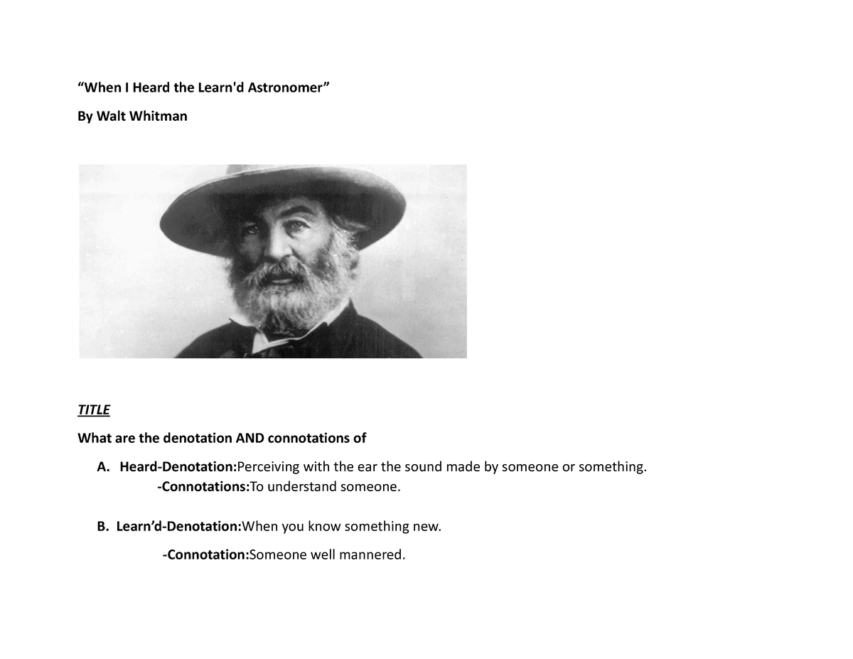 Walt Whitman Poetry Tpcastt - “When I Heard The Learn'd Astronomer” By ...