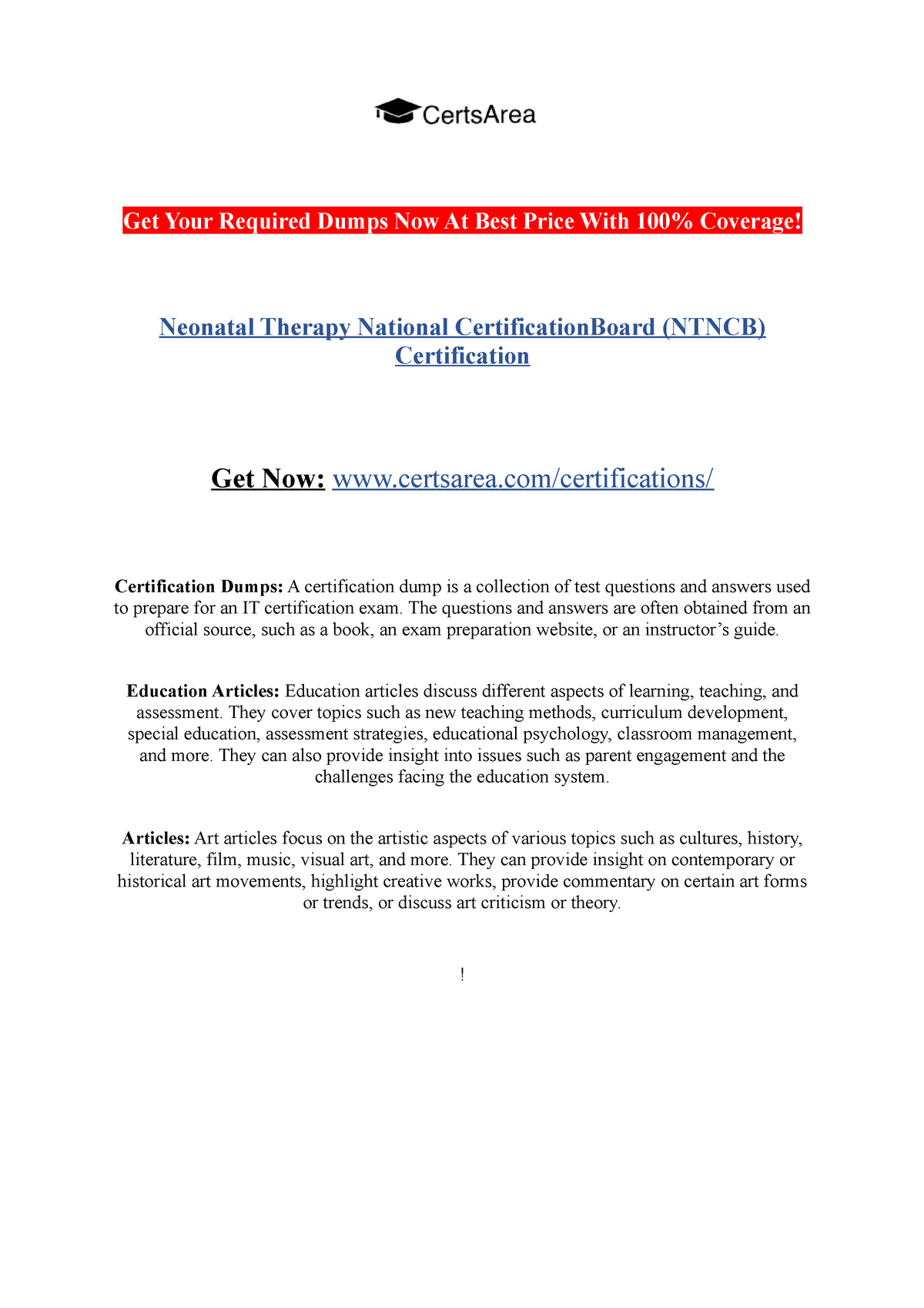 Neonatal Therapy National Certification Board ( Ntncb) Certification