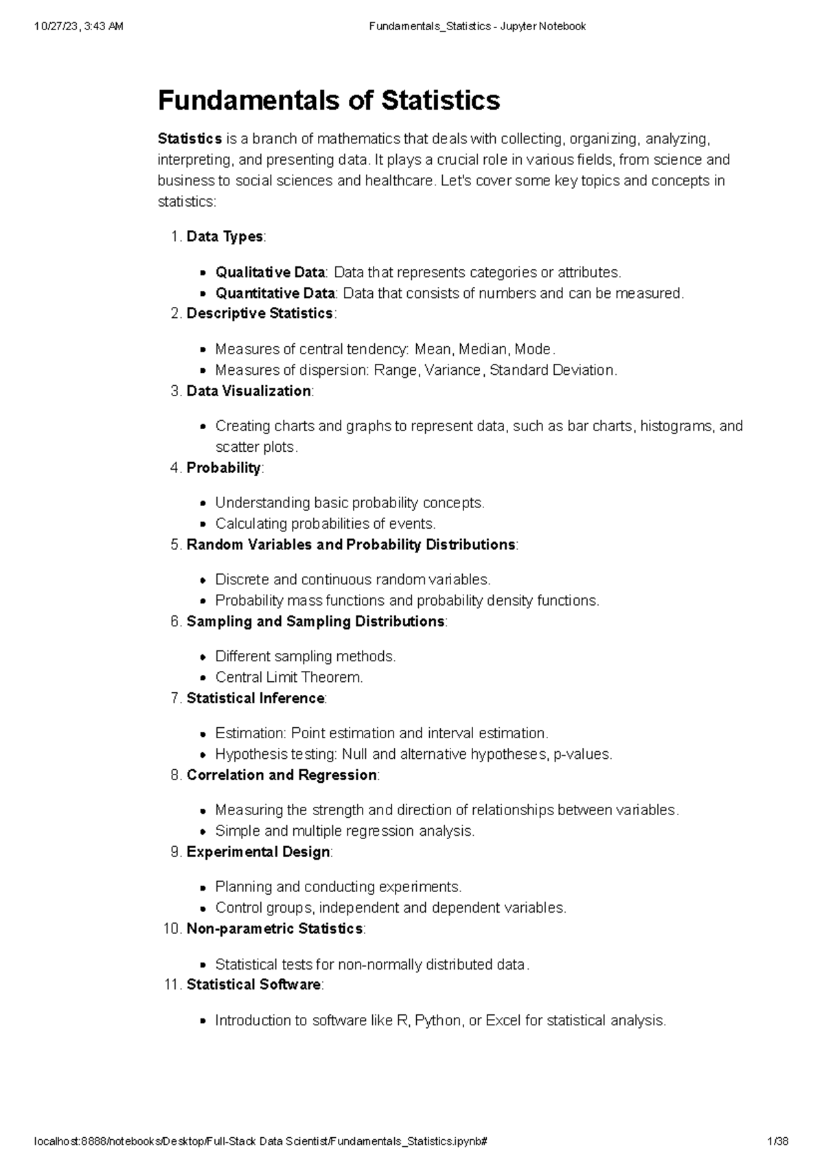Fundamentals Statistics - Fundamentals of Statistics Statistics is a ...