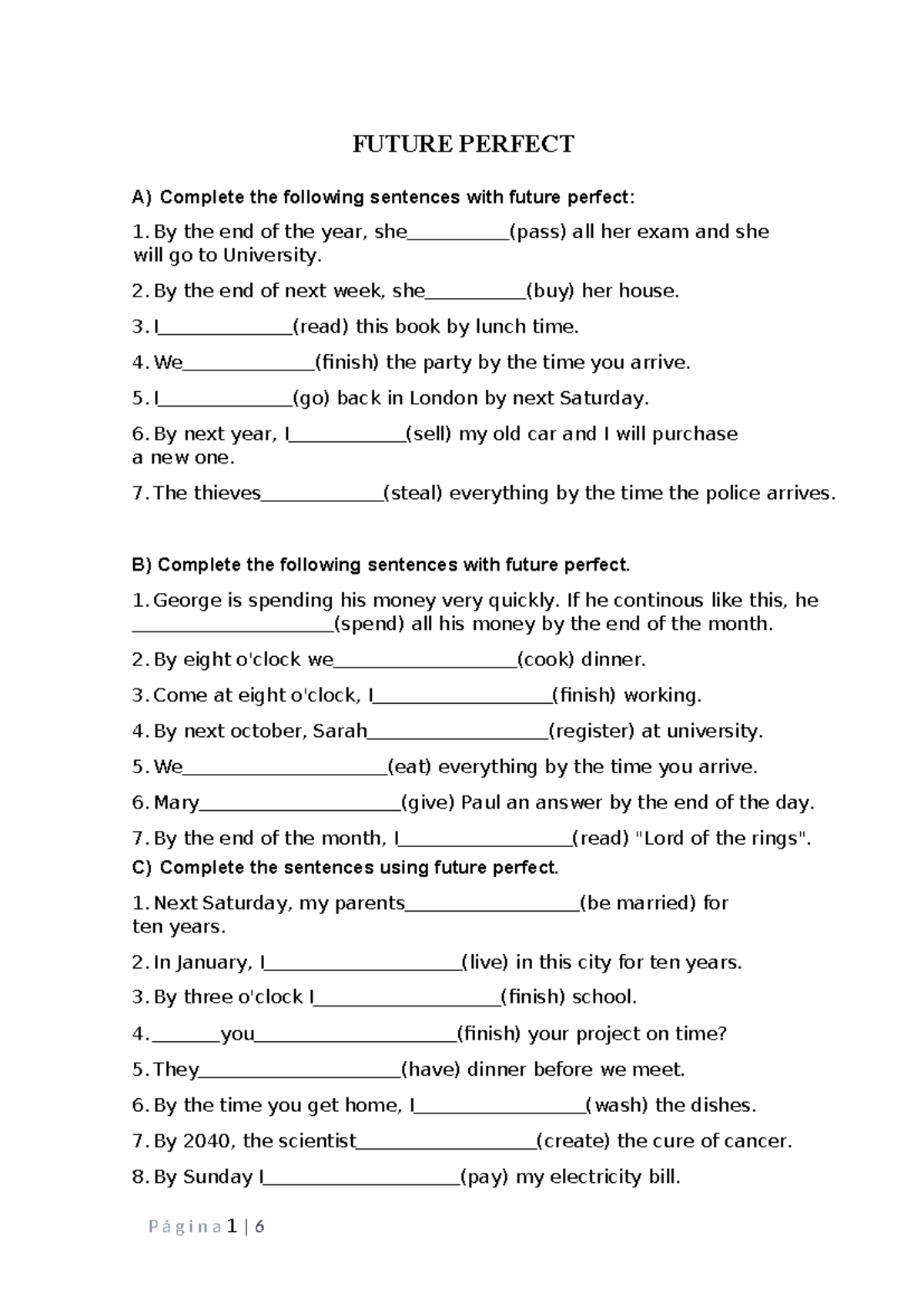 Future Perfect a (WORD) - FUTURE PERFECT A) Complete the following ...