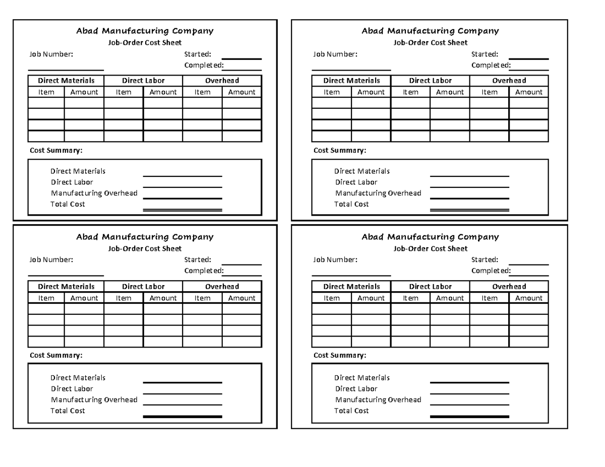 job-order-cost-sheet-sample-format-job-number-started-job-number