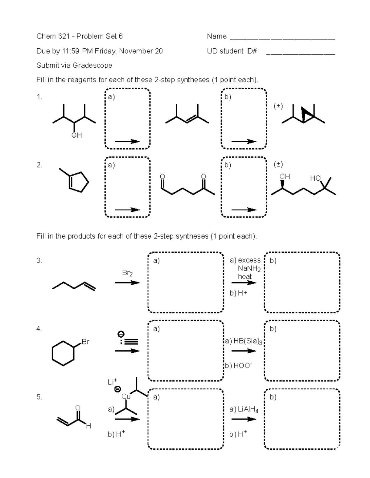 Chem 321 2020 Fall Problem Set 6 - Due By 11:59 PM Friday, November 20 ...