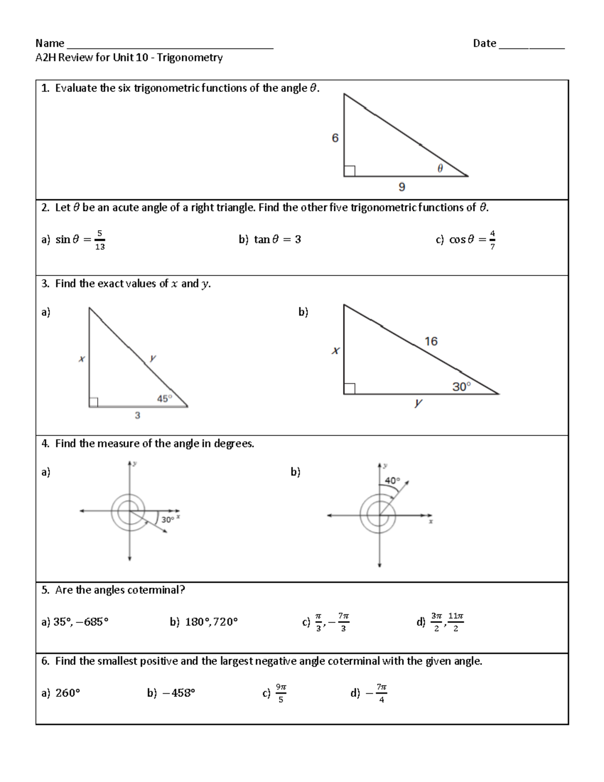 Unit 10 Review Sheet - Name ___________________________________ Date ...