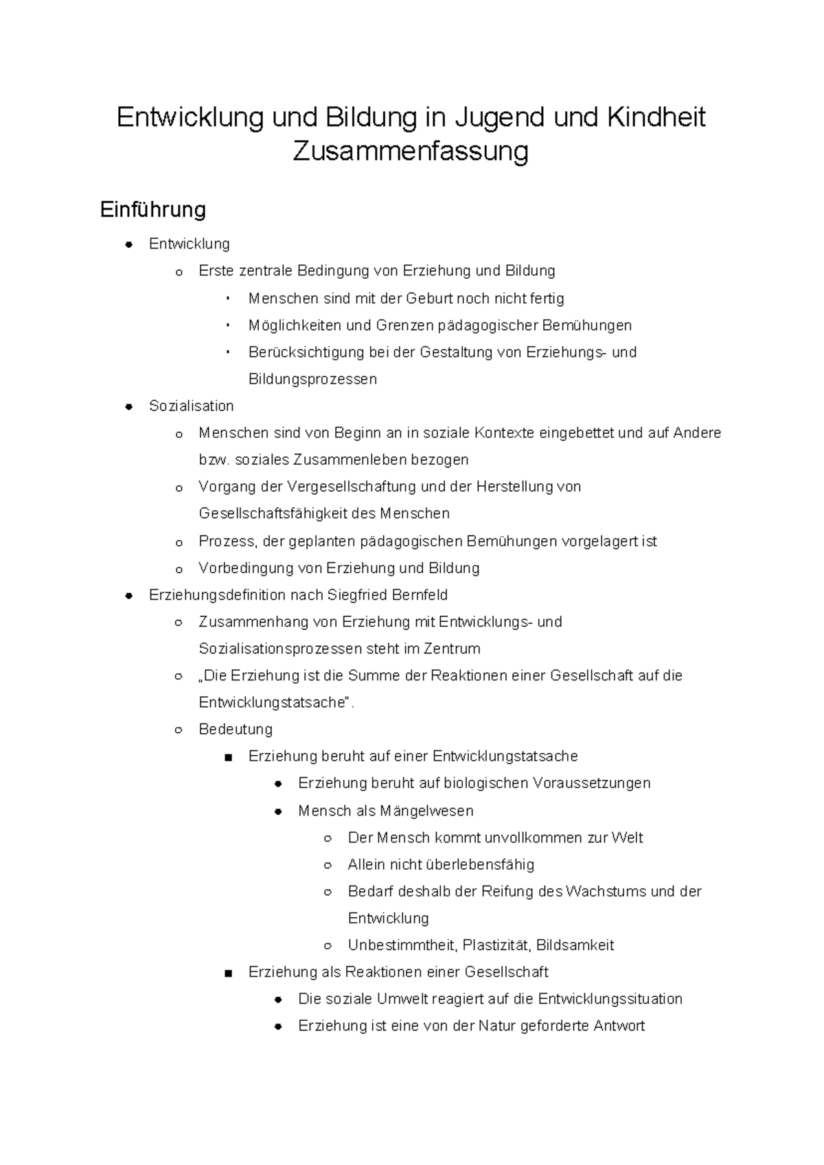 Entwicklung Und Bildung In Jugend Und Kindheit Zusammenfassung Studocu