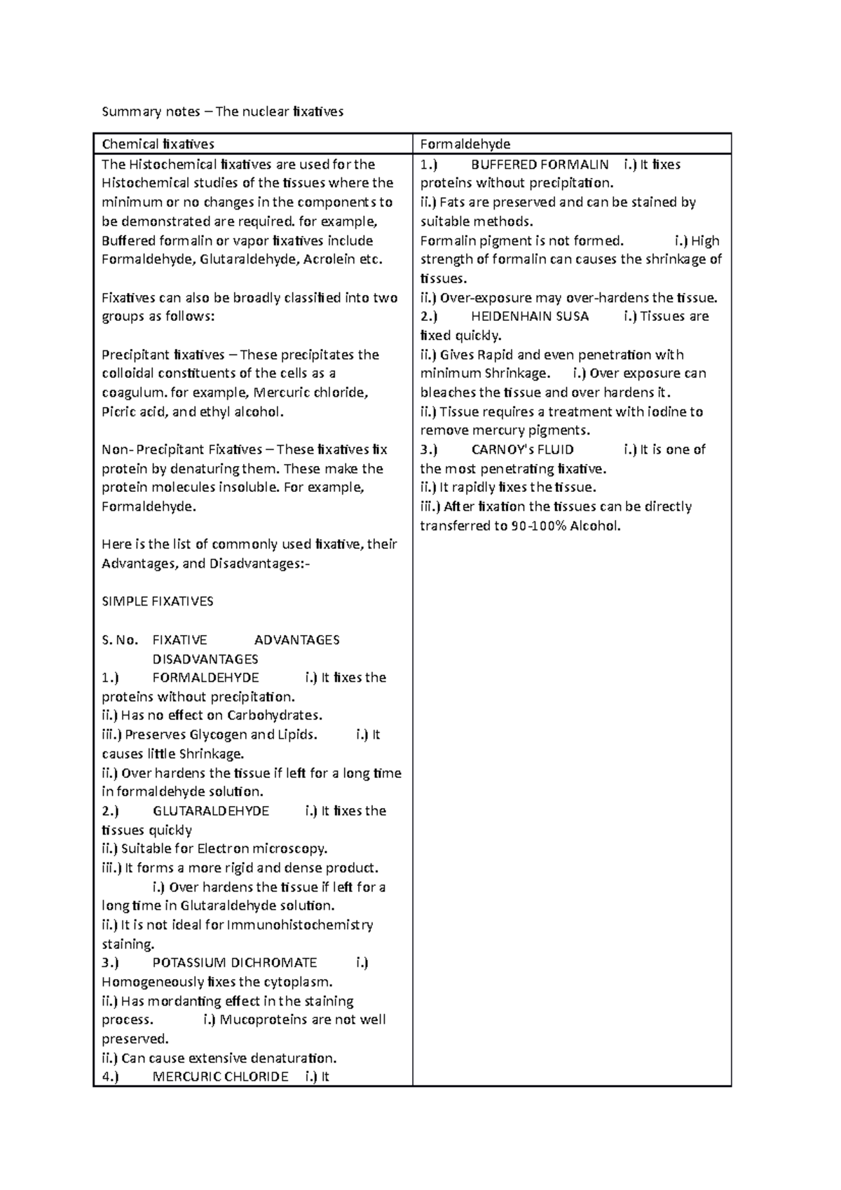 Summary notes The nuclear fixatives Summary notes The nuclear