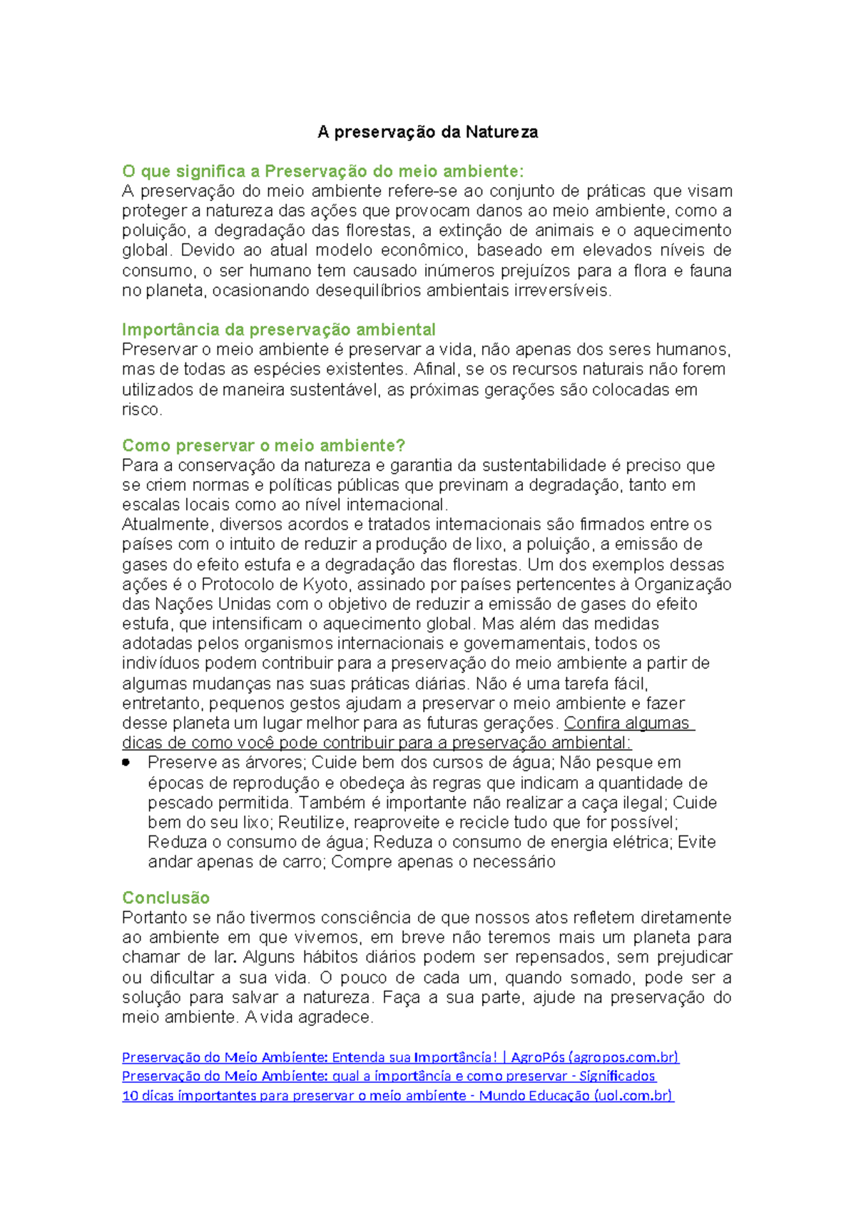 A preservação da Natureza - A preservação da Natureza O que significa a ...