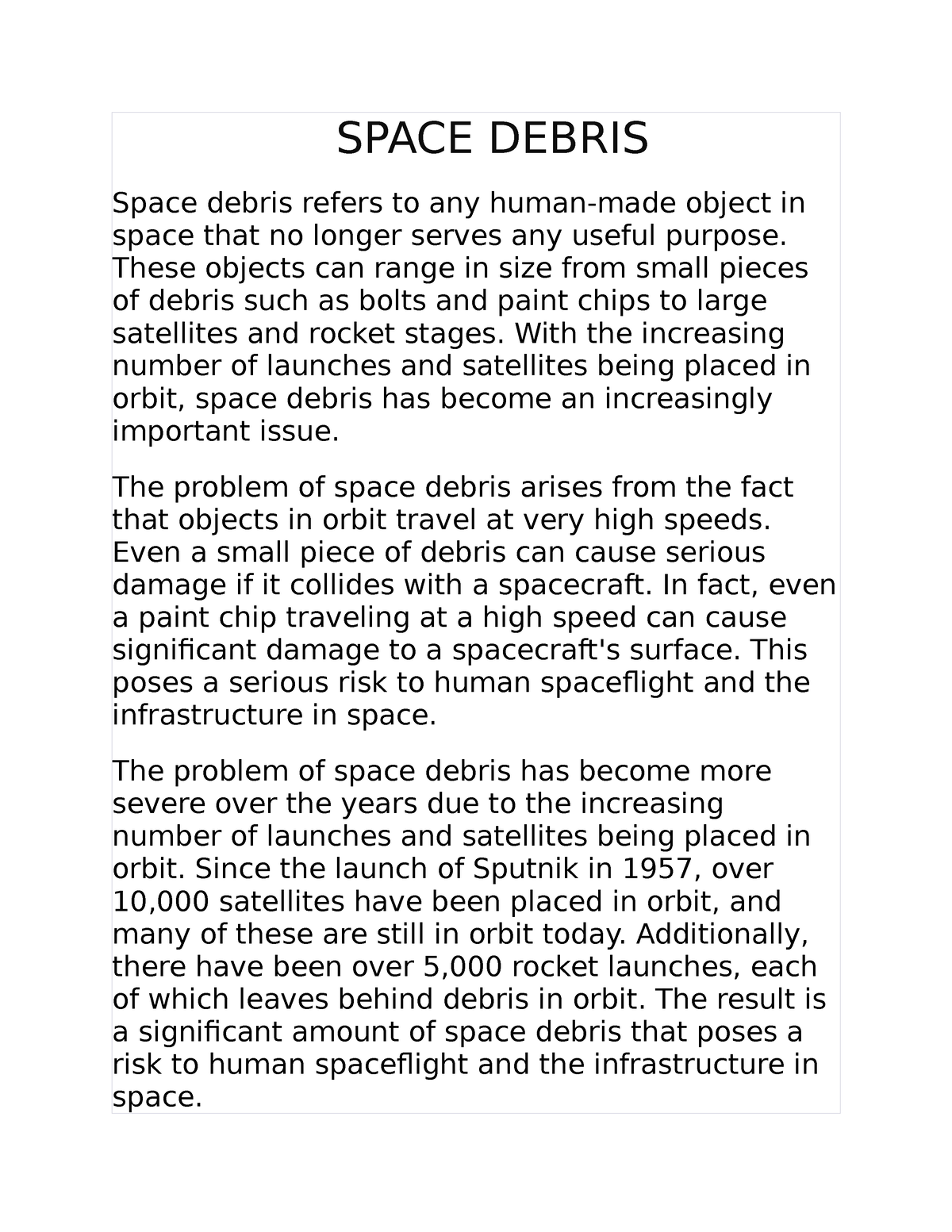 essay on space debris