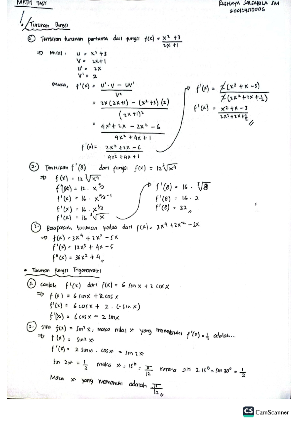 Math Tasks Turunan - Basic Mathematic - Studocu