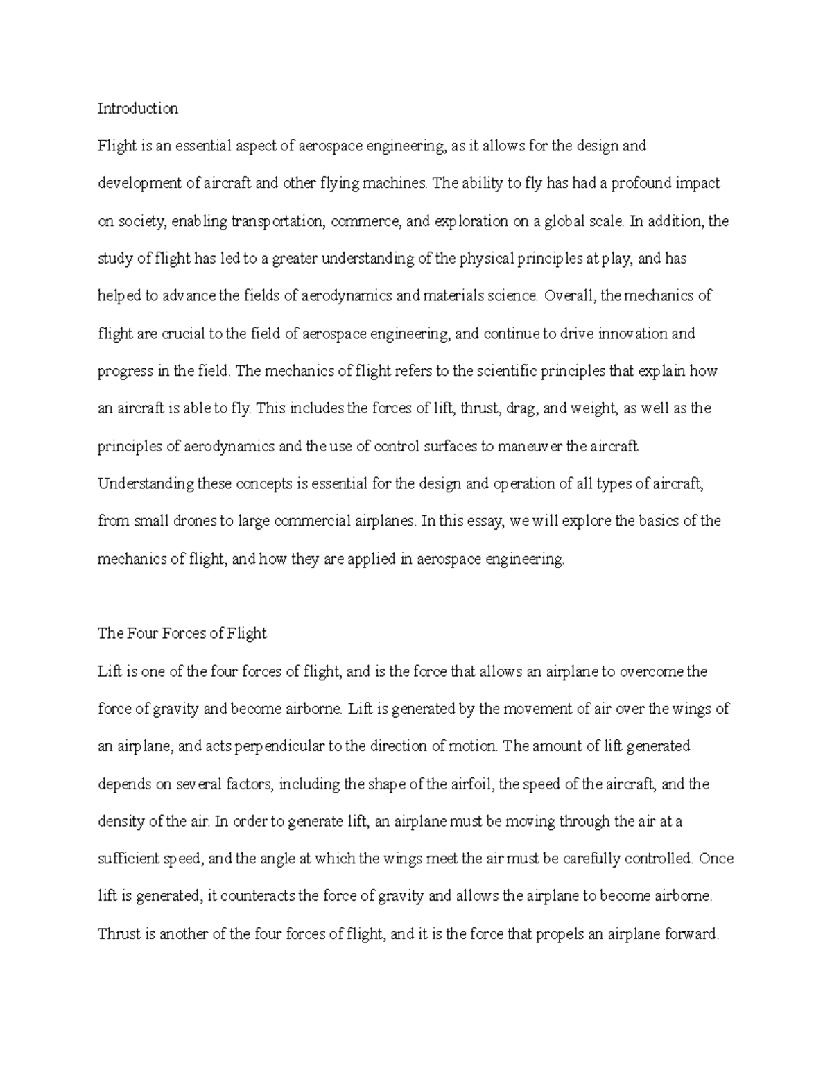 Mechanics of Flight - Introduction Flight is an essential aspect of ...