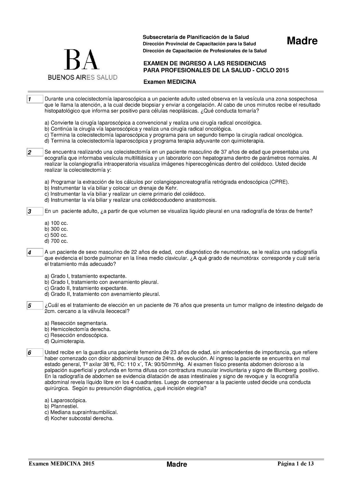 Medicina 2015 - EXAMEN DE INGRESO A LAS RESIDENCIAS PARA PROFESIONALES ...