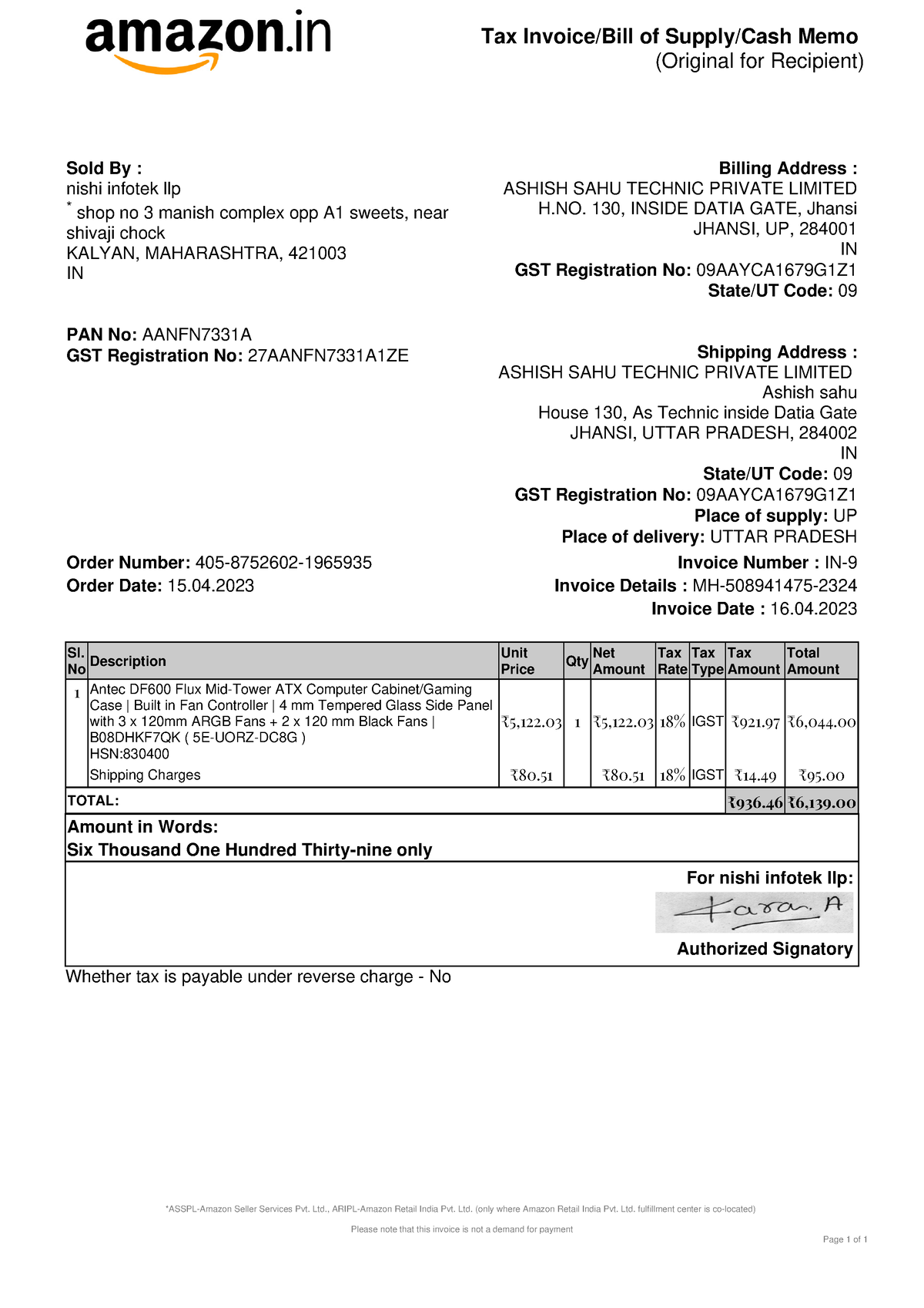 Invoice - Tax Invoice/Bill of Supply/Cash Memo (Original for Recipient ...