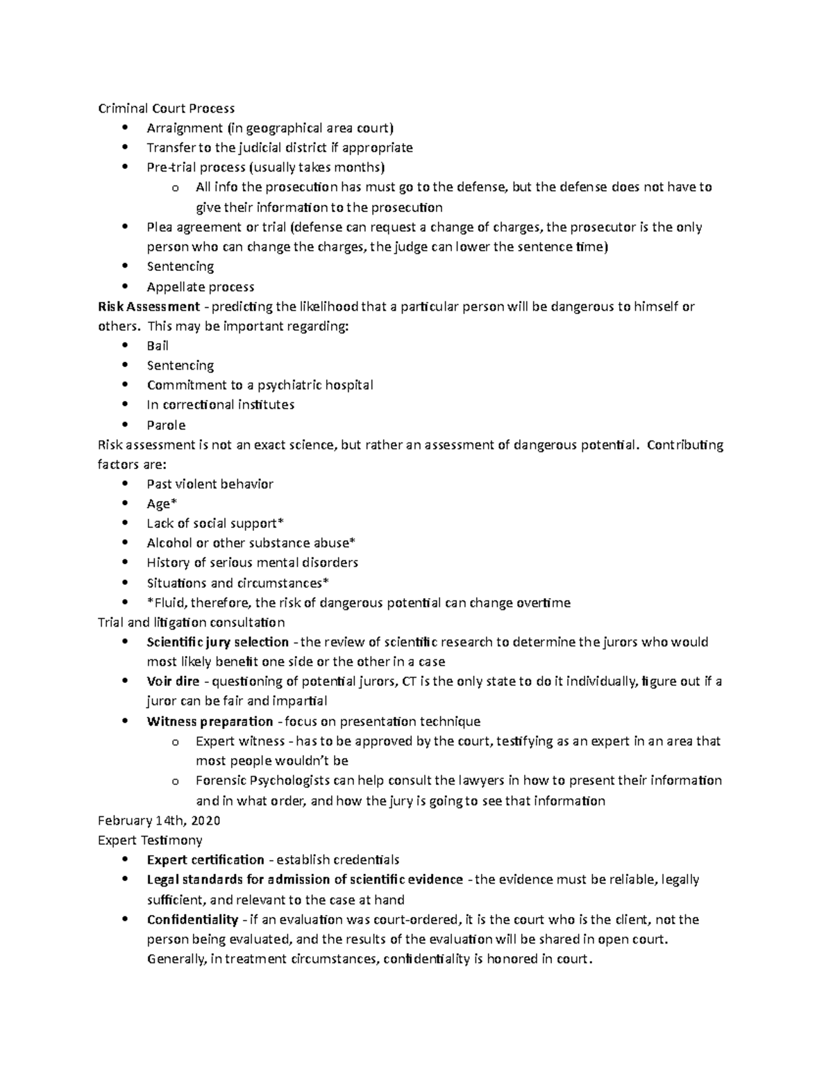 Forensic psychology notes 2/6 of class - Criminal Court Process ...