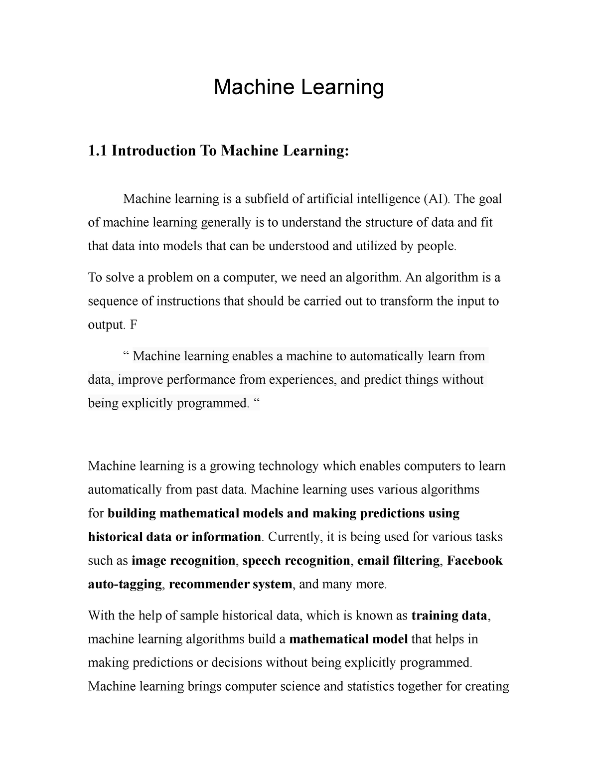 Machine Learning Notes - Machine Learning 1 Introduction To Machine ...